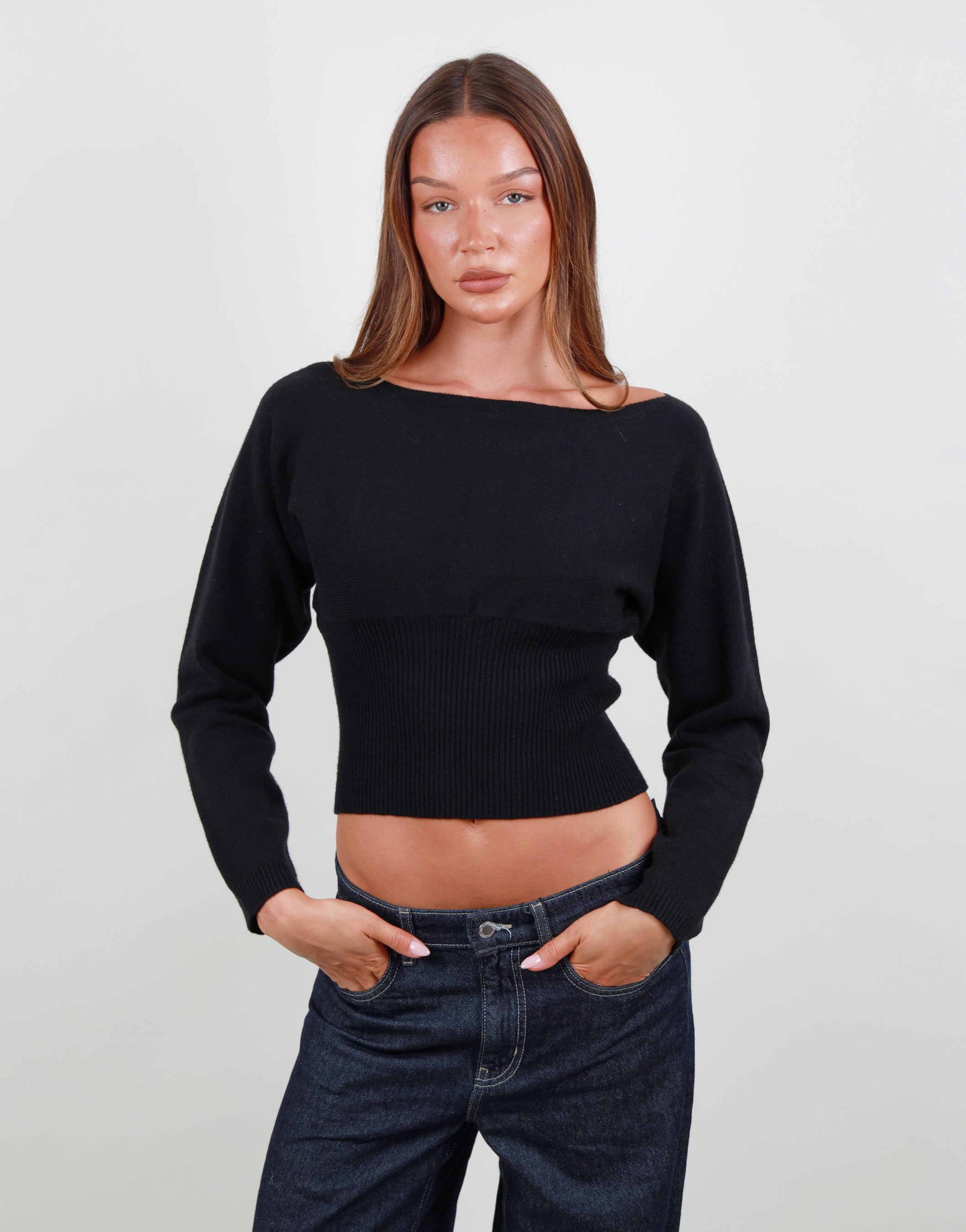 Noelle Boat Neck Knit top in black