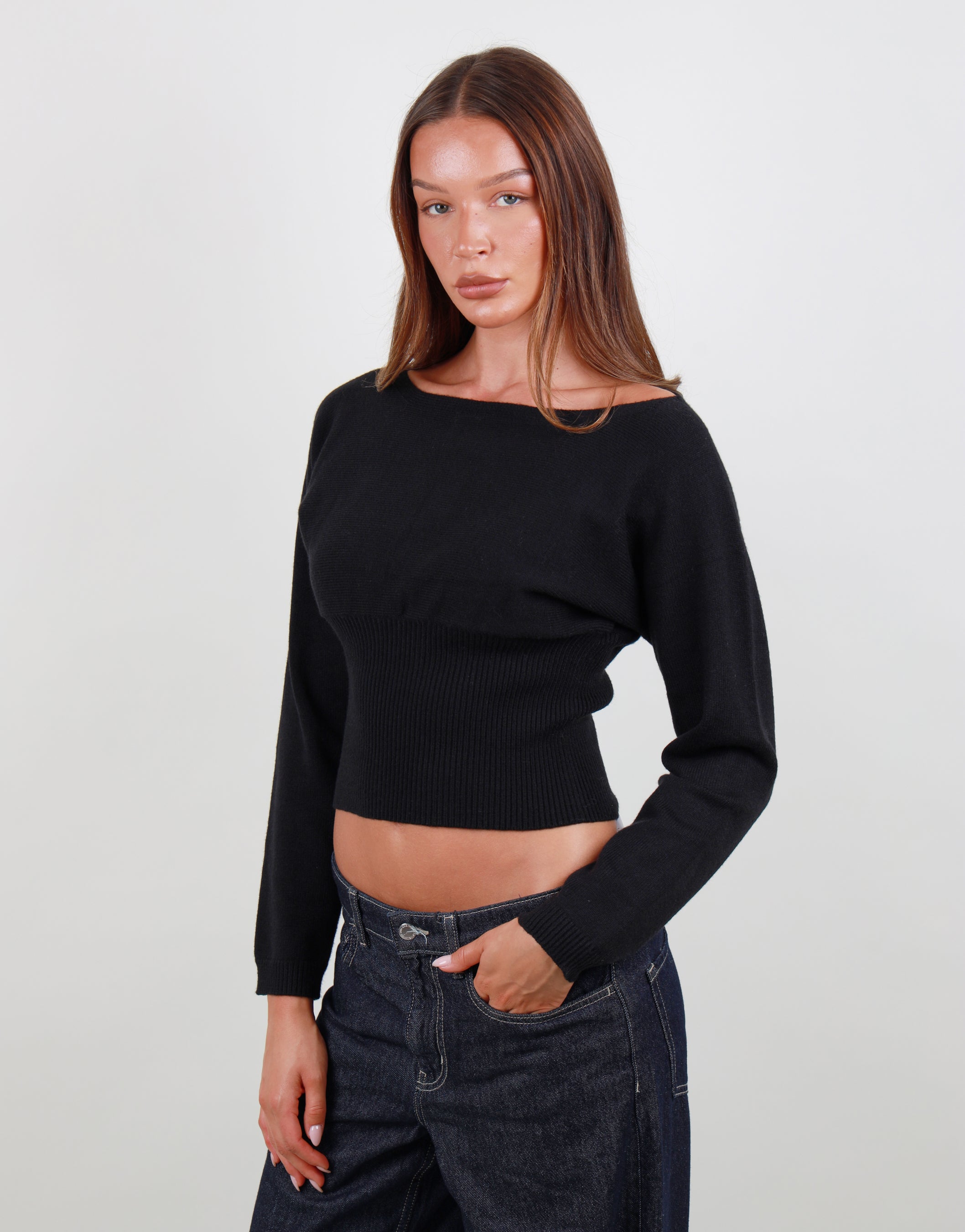 Noelle Boat Neck Knit top in black