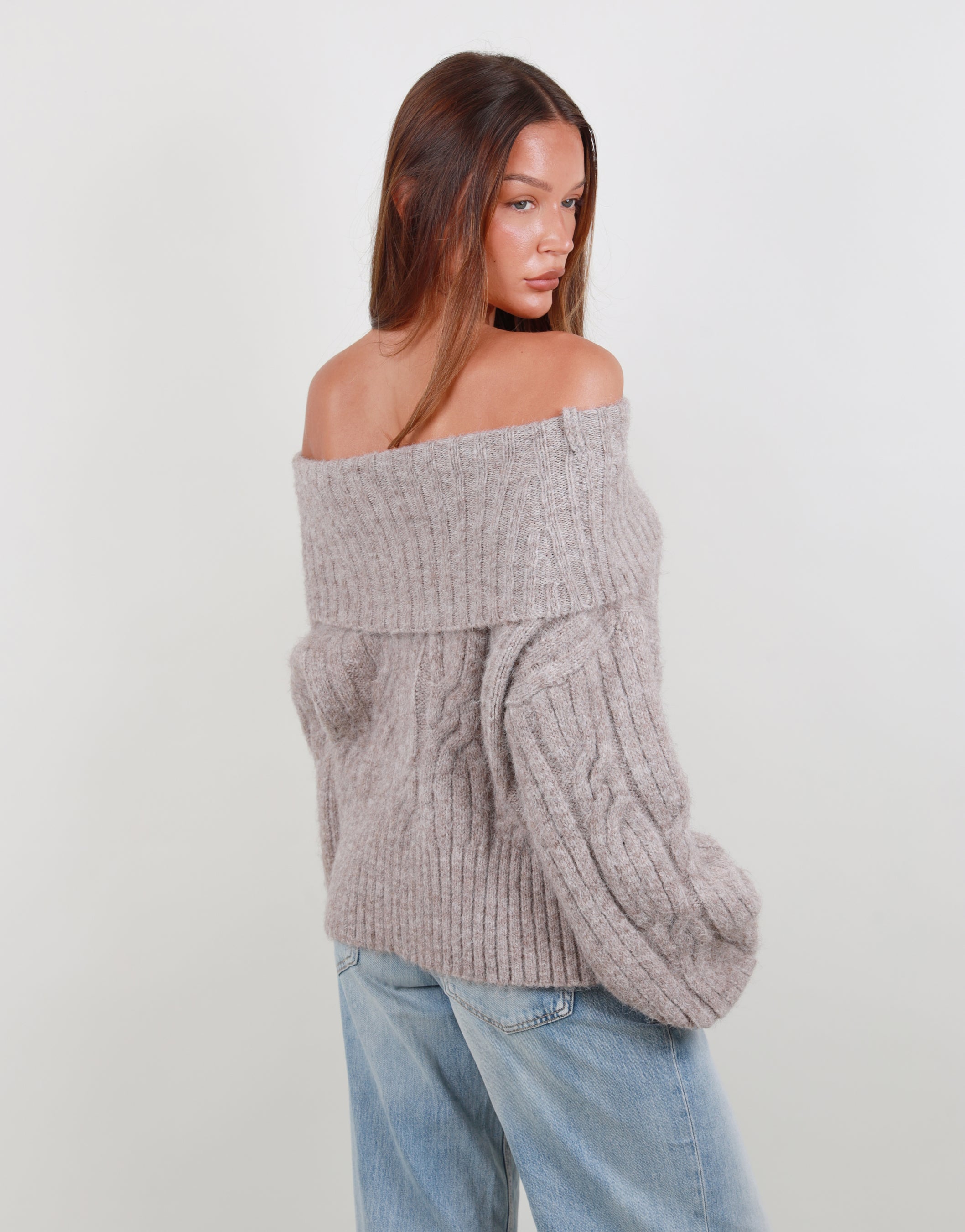 Tallulah Oversized Off Shoulder Top In Mocha | SIMMI London