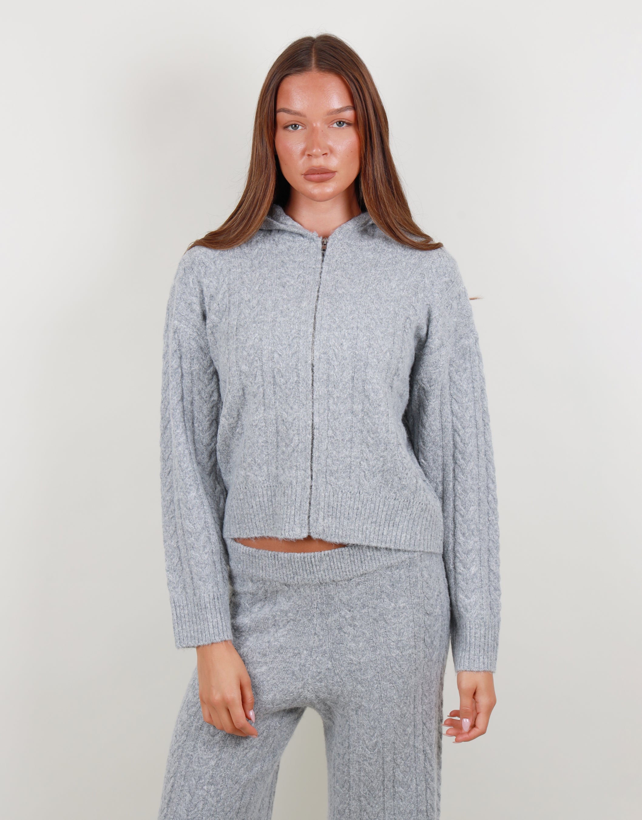 Daria Cable knit trousers in grey marl | SIMMI London