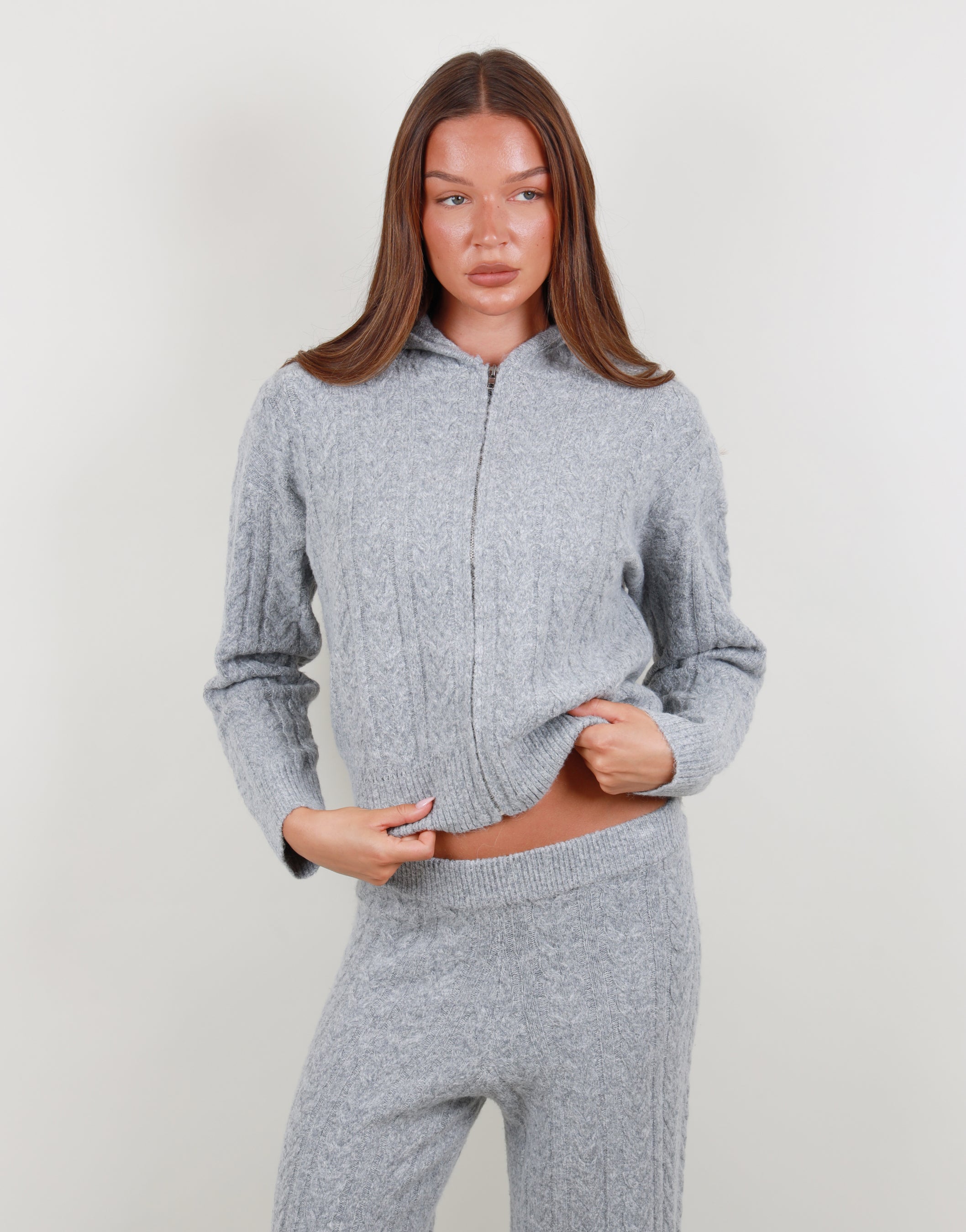 Daria Cable knit trousers in grey marl | SIMMI London