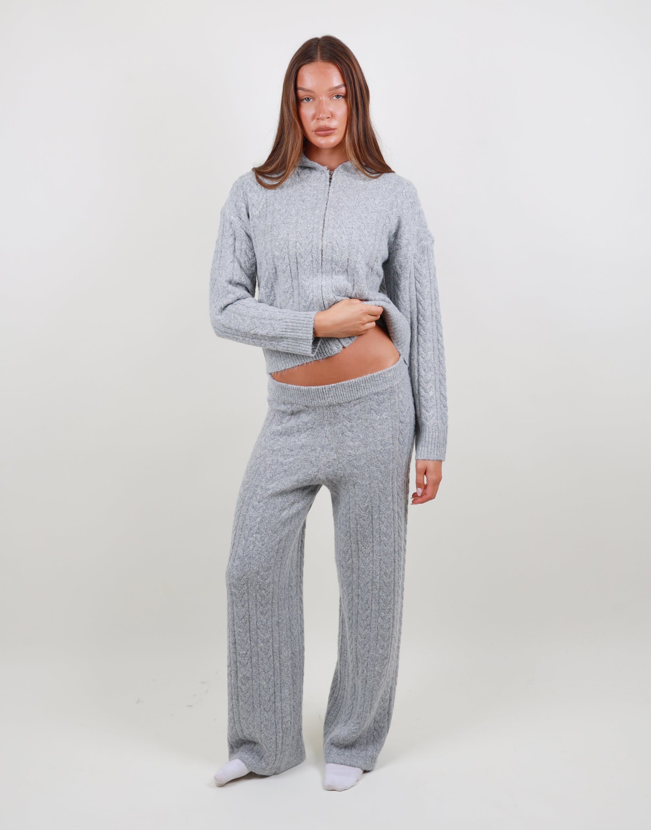 Daria Cable knit trousers in grey marl | SIMMI London