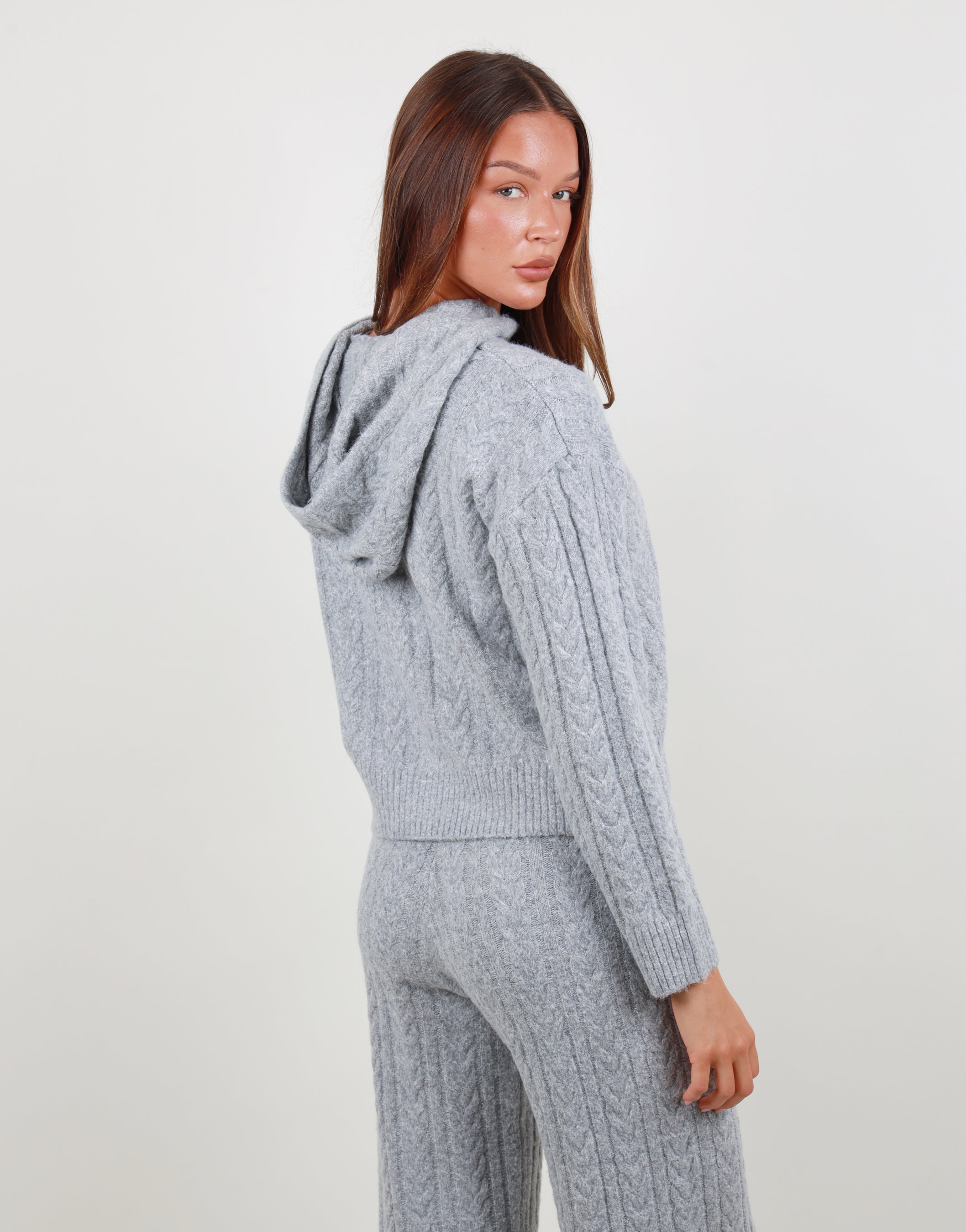 Daria Cable knit hoodie in grey marl