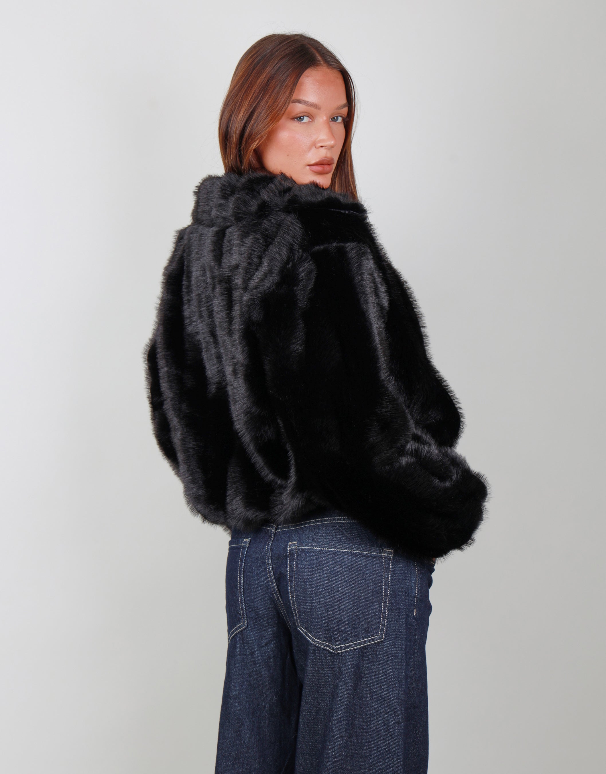 Amelie Two Tone Fur Bomber in black