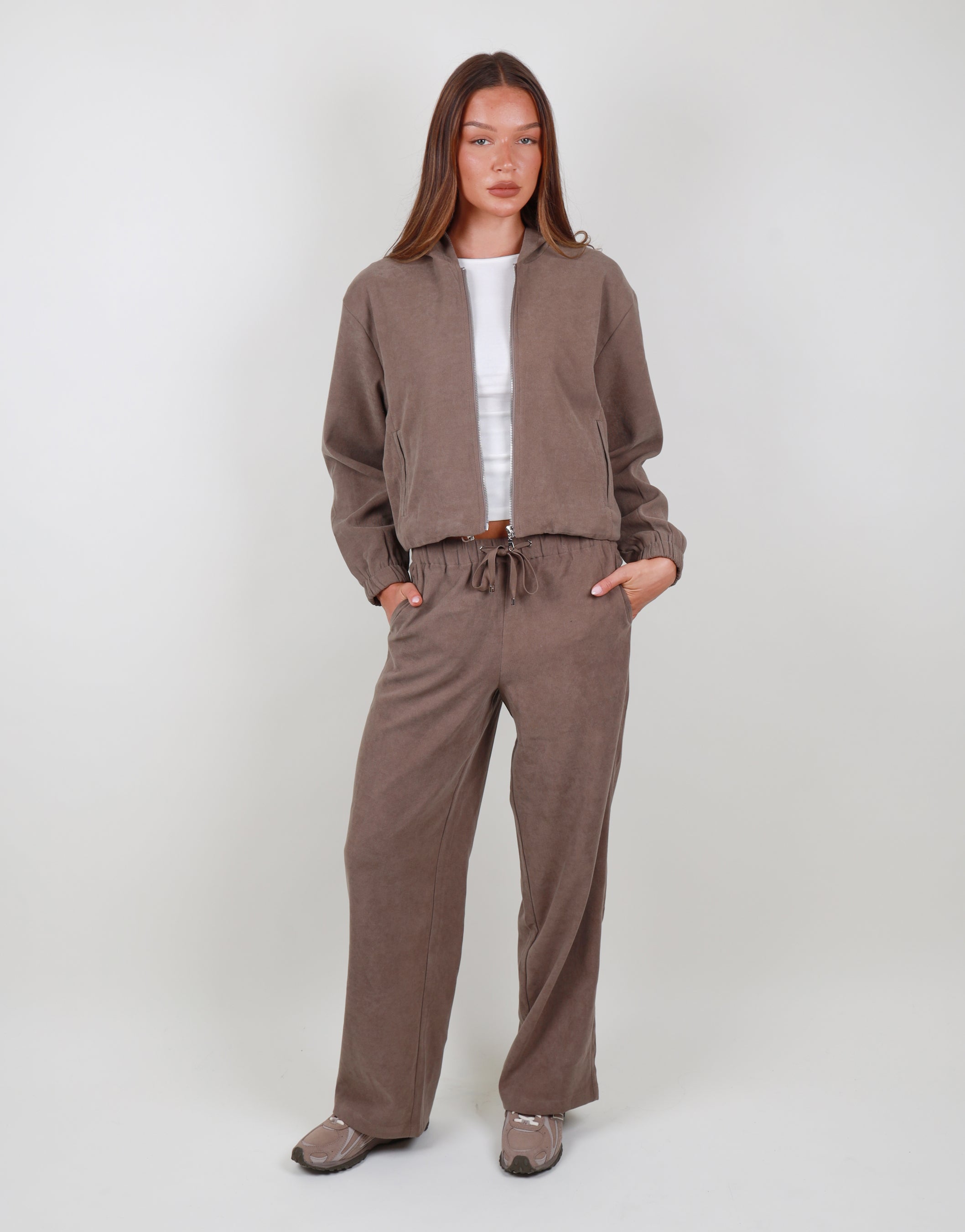 Aveline Suede Joggers in Mocha | SIMMI London