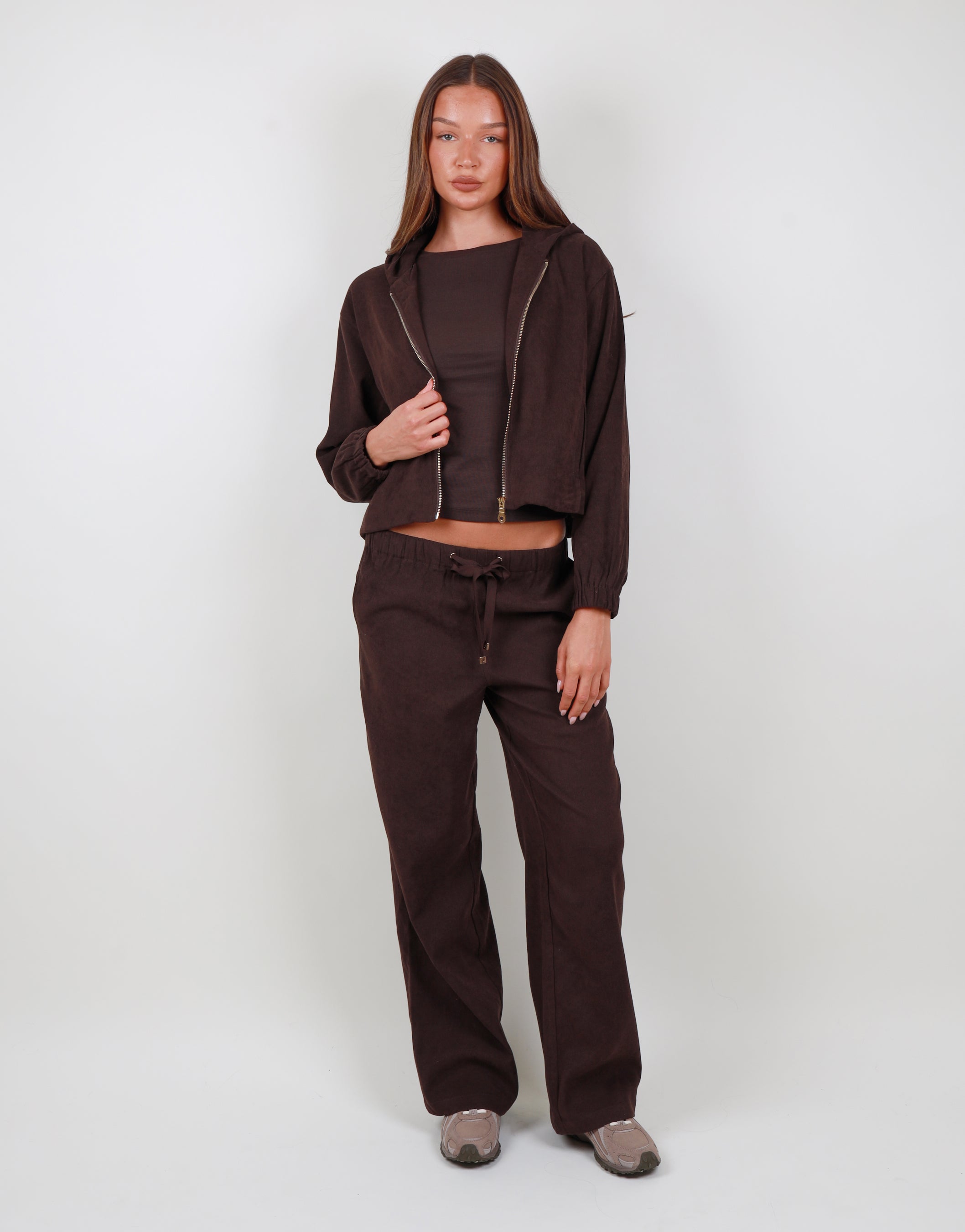 Aveline Suede Joggers in Brown | SIMMI London