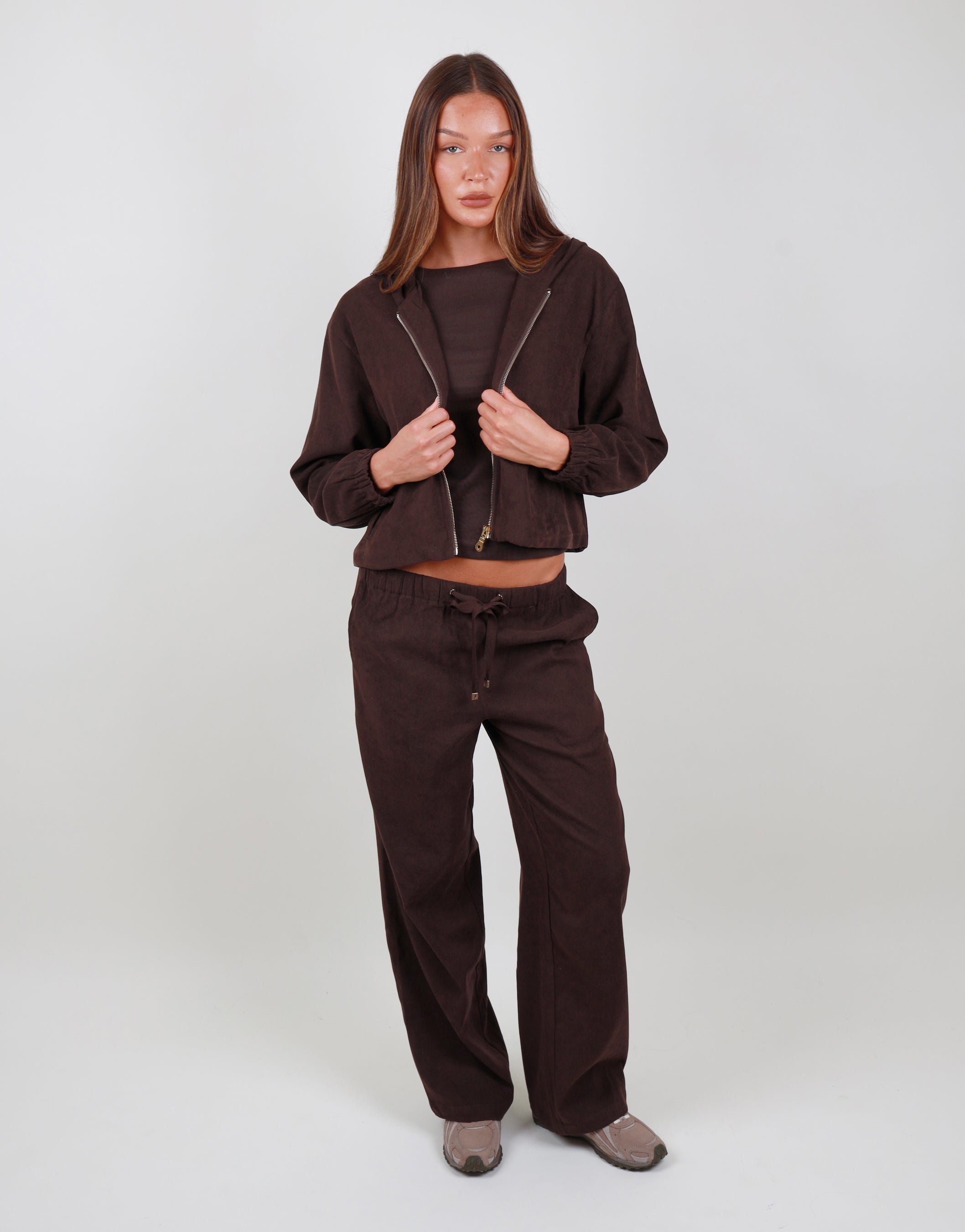 Aveline Suede Joggers in Brown | SIMMI London