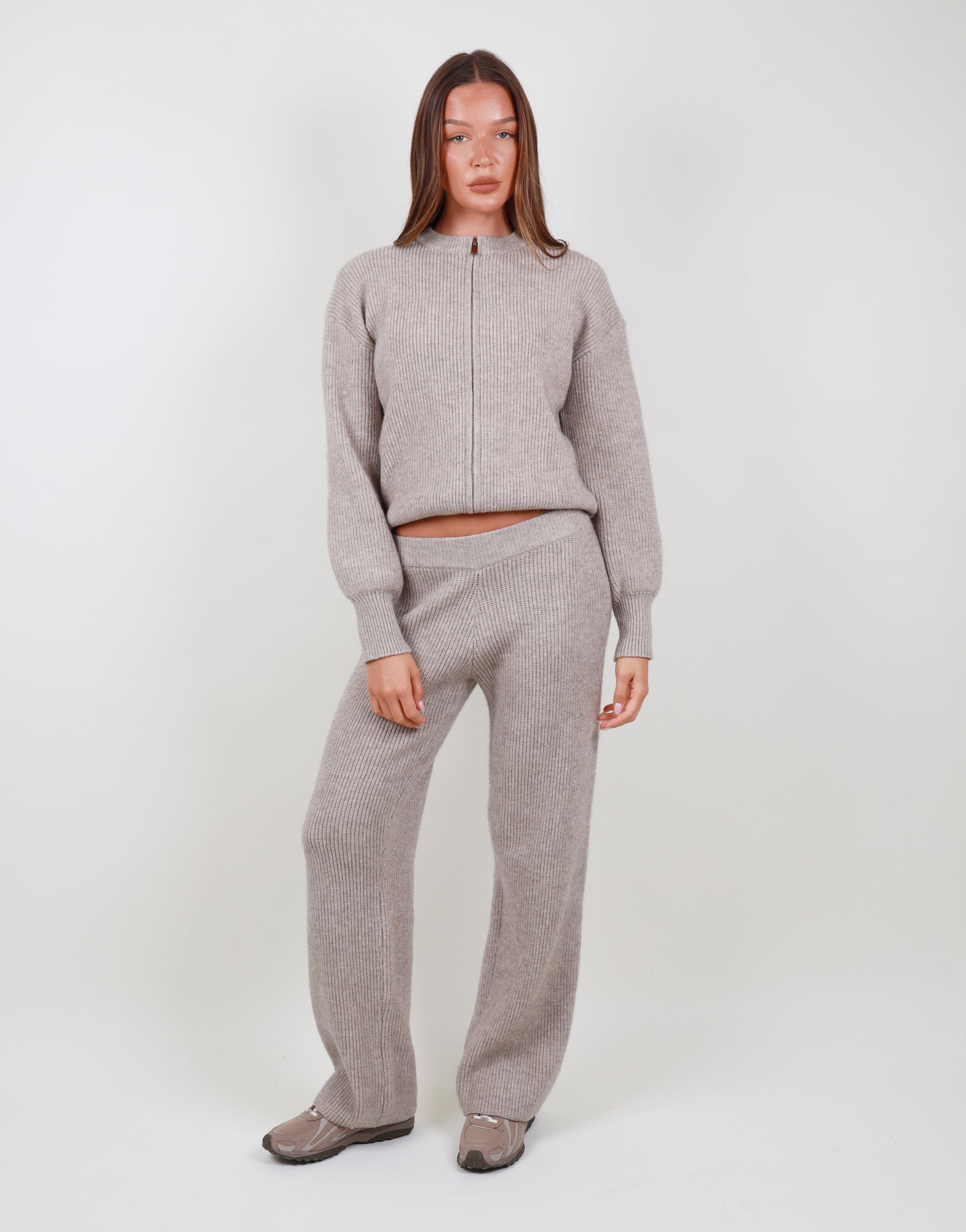 Lily Simmi Studios Ribbed Knitted Trousers In Beige