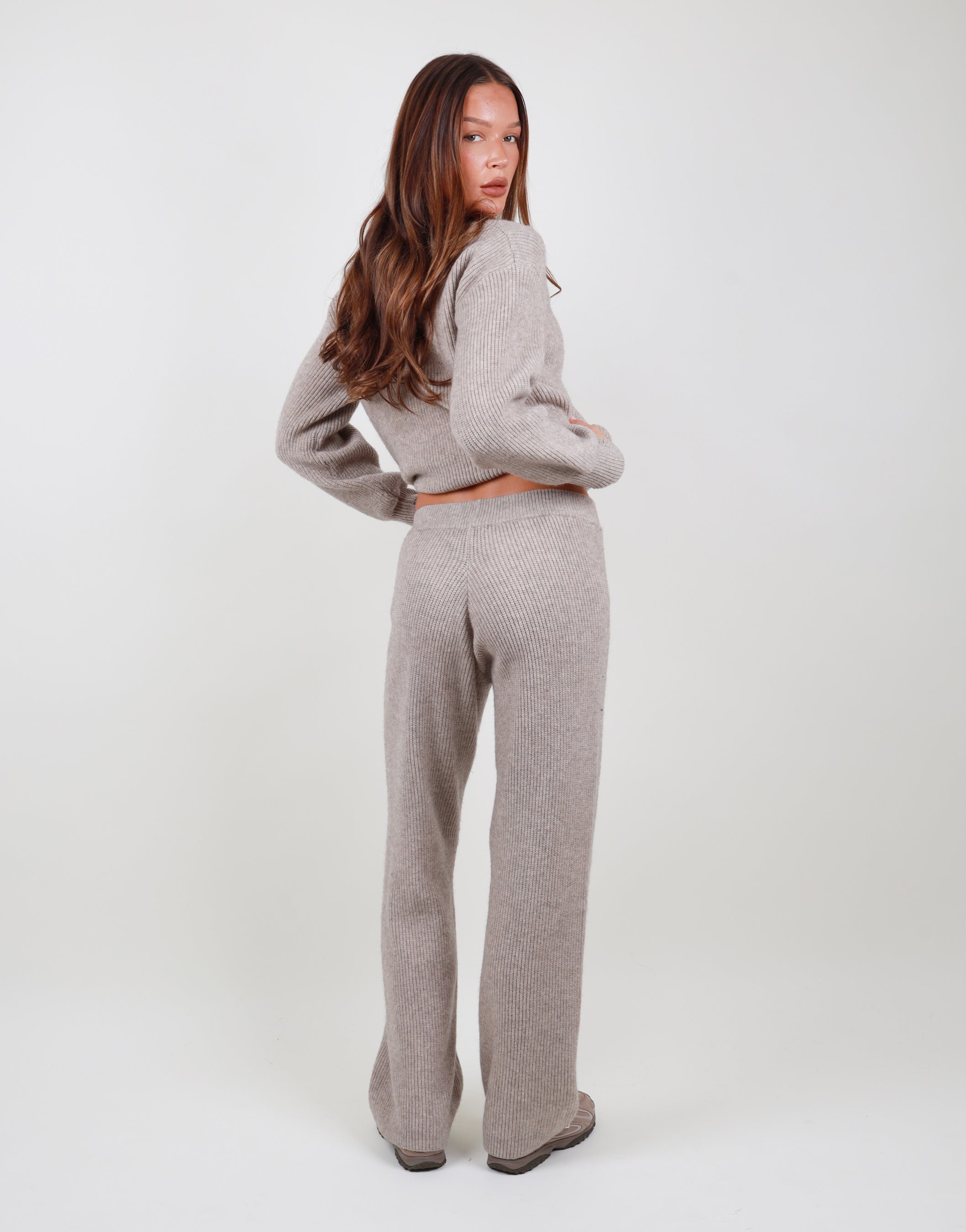 Lily Simmi Studios Ribbed Knitted Trousers In Beige