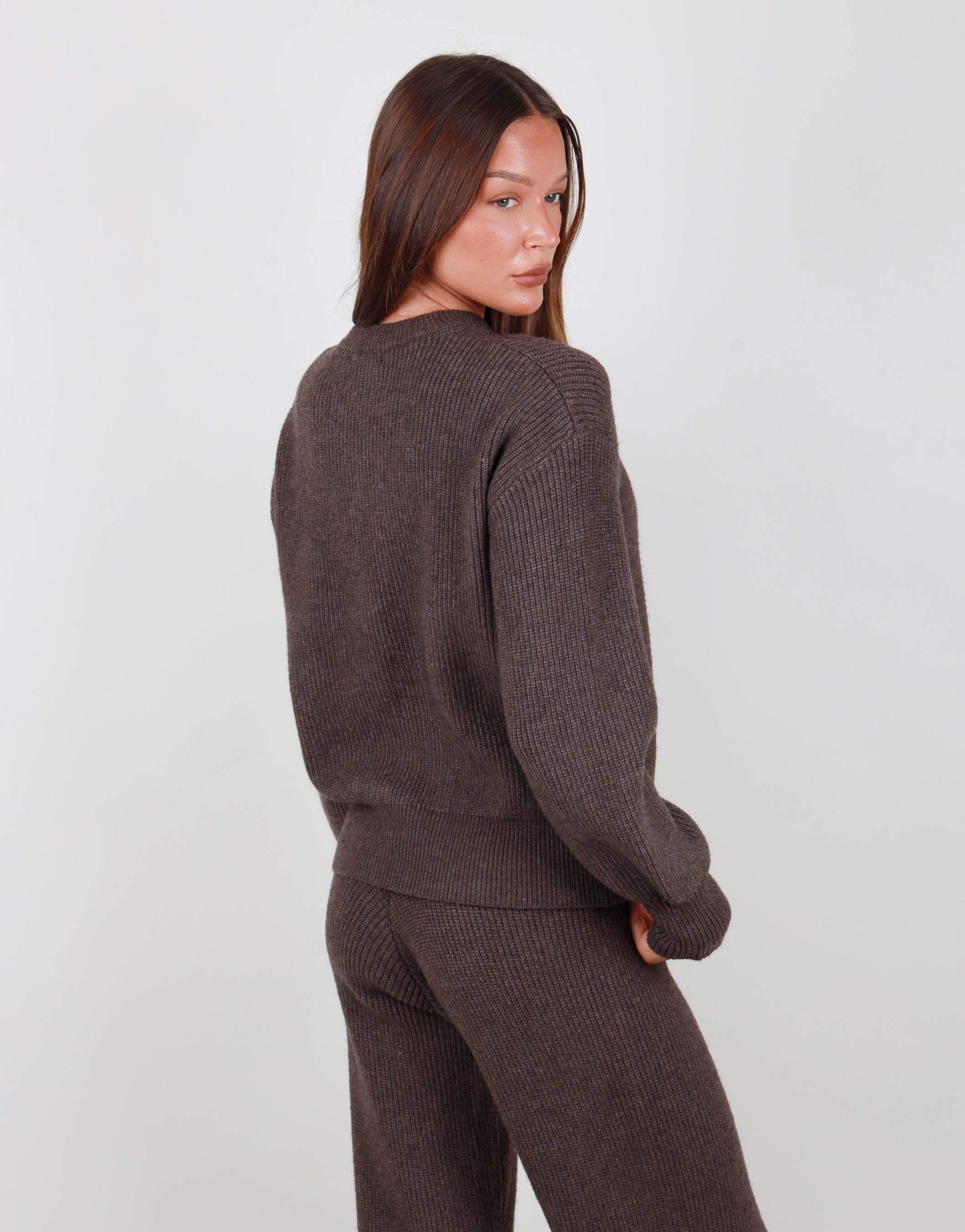 Lily Simmi Studios Ribbed Zip Crew Neck Sweatshirt In Light Brown