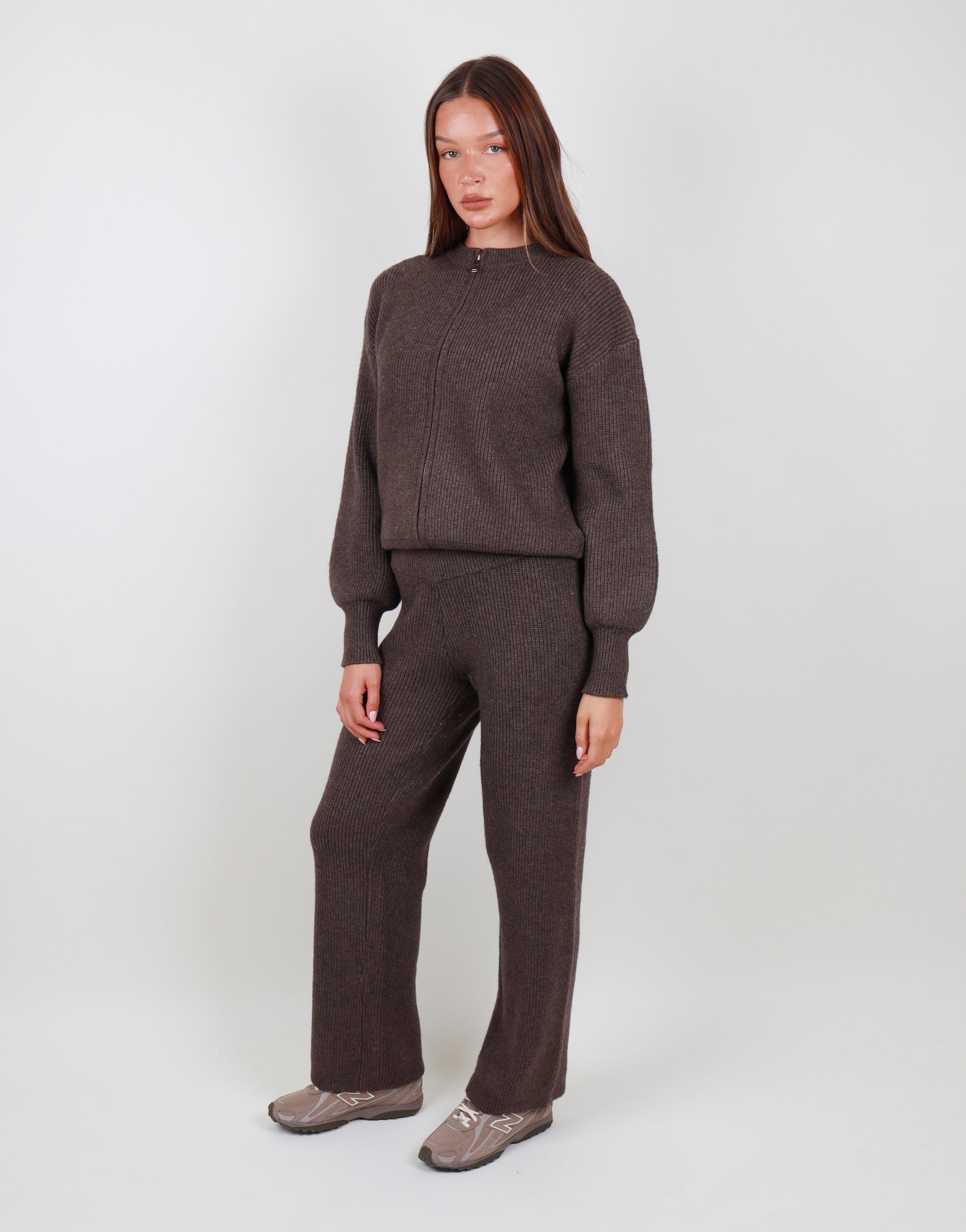 Lily Simmi Studios Ribbed Knitted Trousers In Light Brown