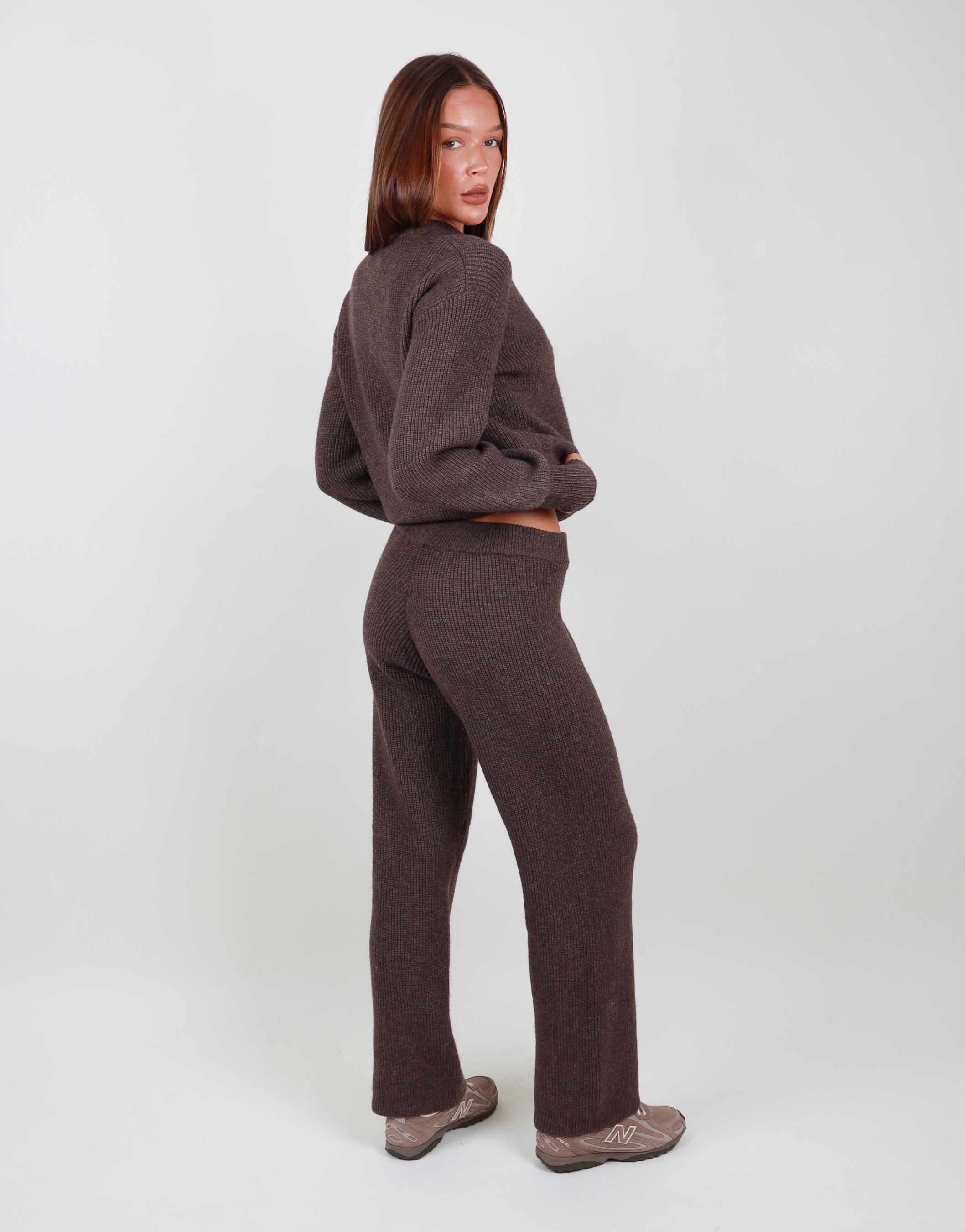 Lily Simmi Studios Ribbed Knitted Trousers In Light Brown
