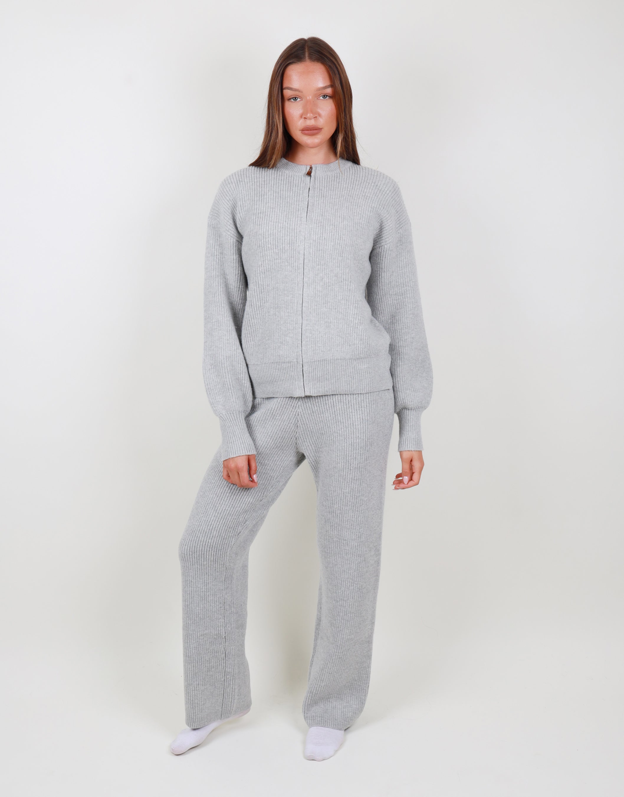 Lily Simmi Studios Ribbed Knitted Trousers in grey marl