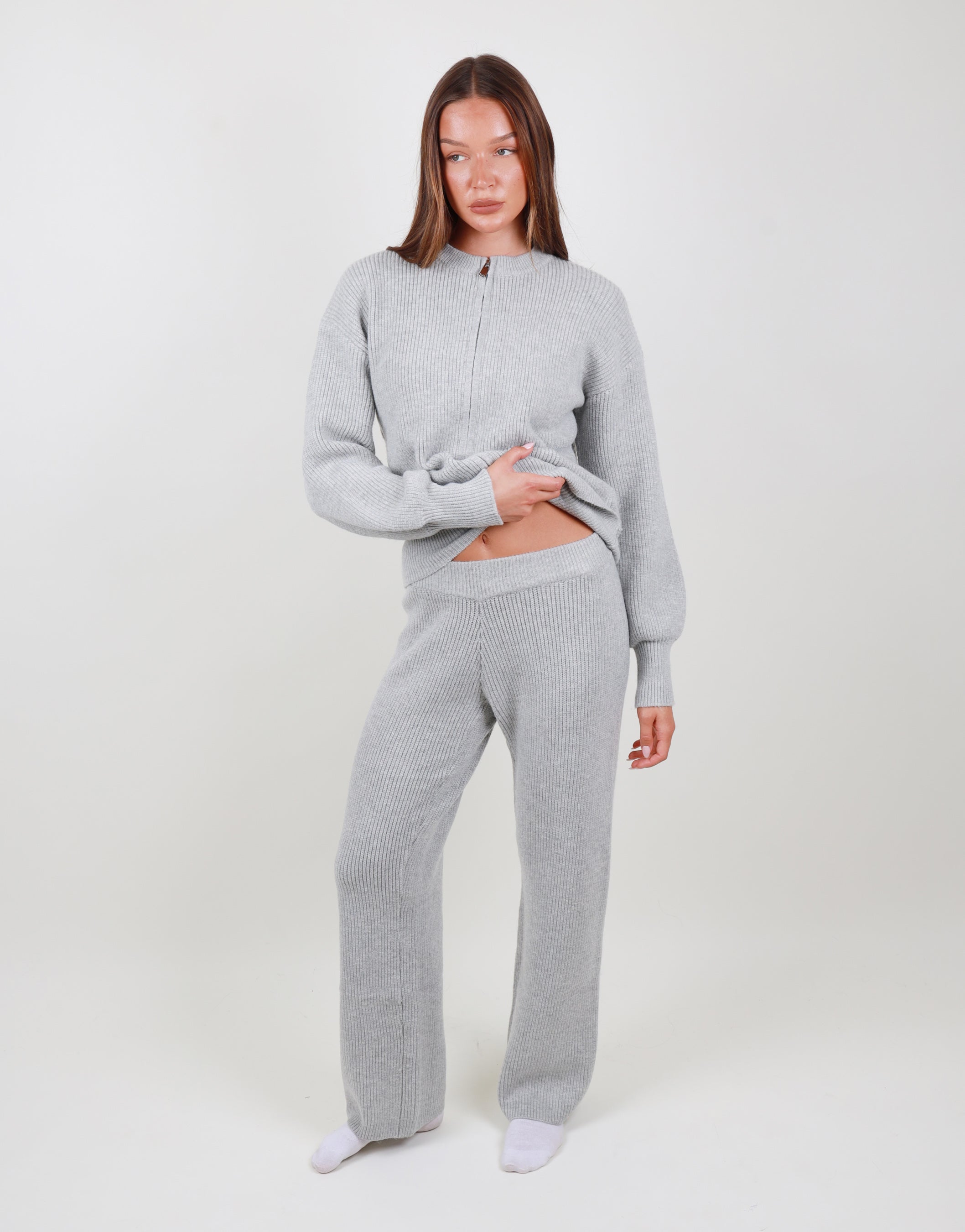 Lily Simmi Studios Ribbed Knitted Trousers in grey marl