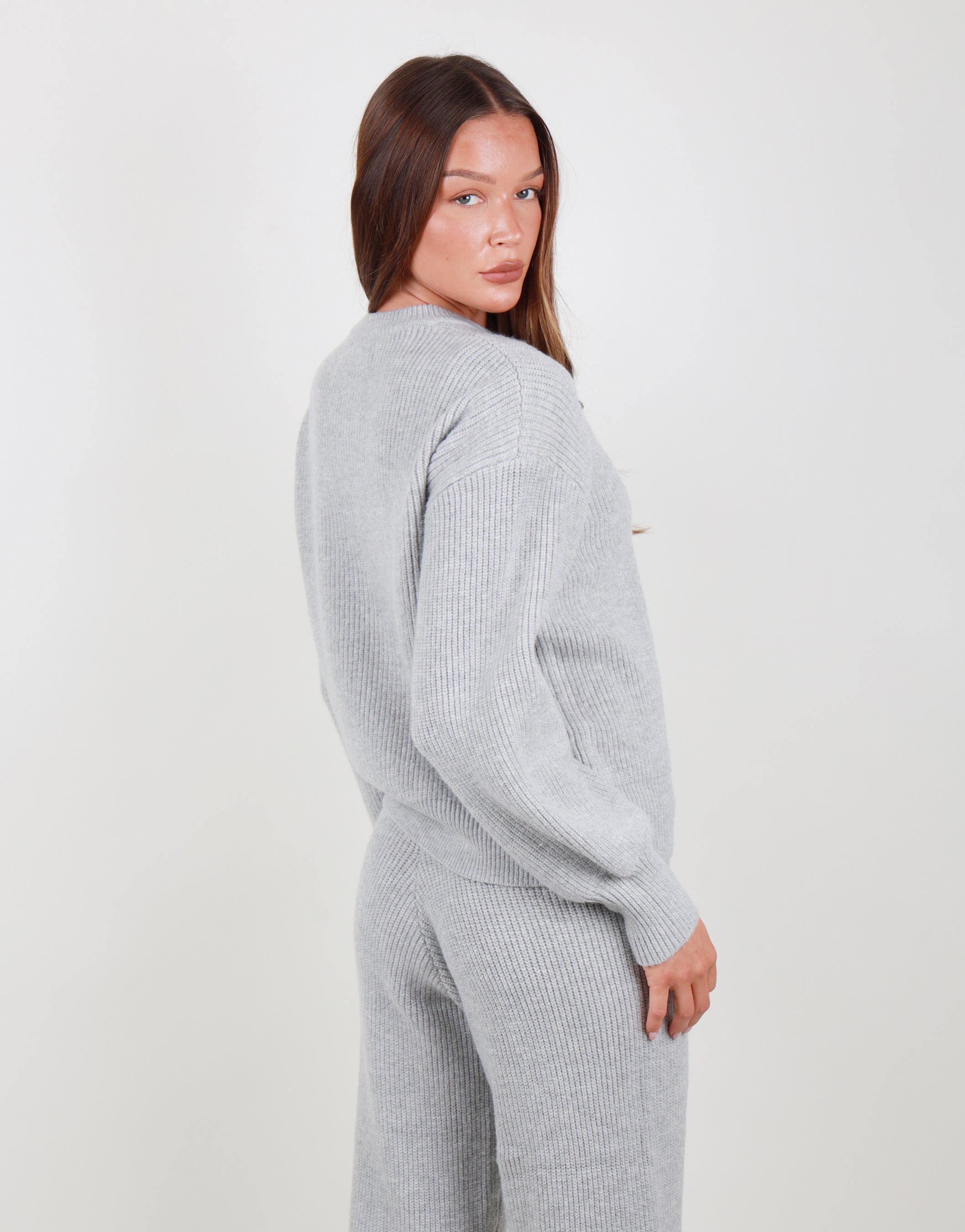Lily Simmi Studios Ribbed Zip Crew Neck Sweatshirt In Grey Marl