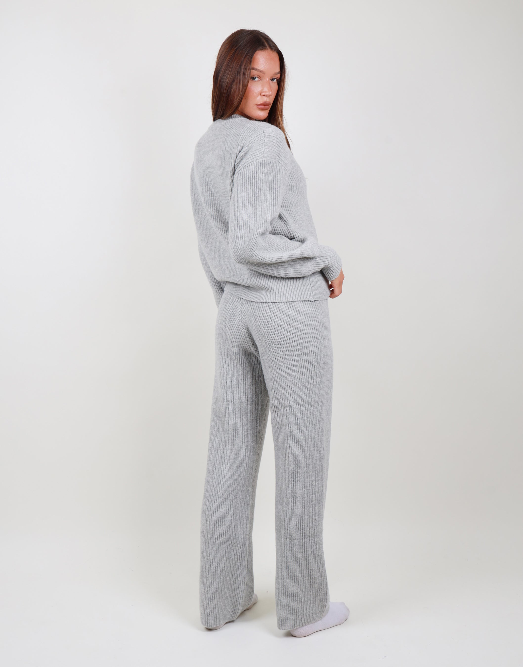 Lily Simmi Studios Ribbed Knitted Trousers in grey marl