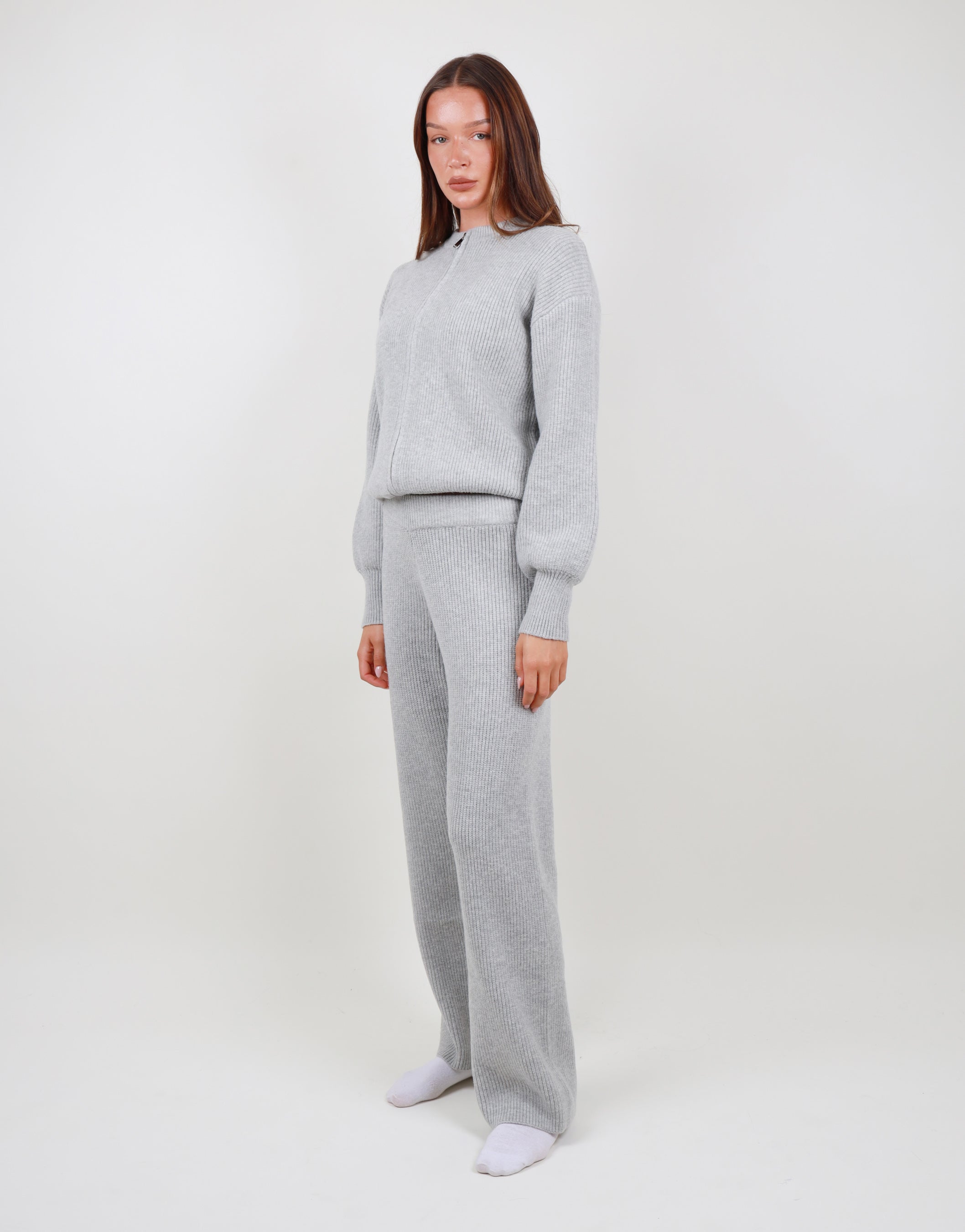 Lily Simmi Studios Ribbed Knitted Trousers in grey marl