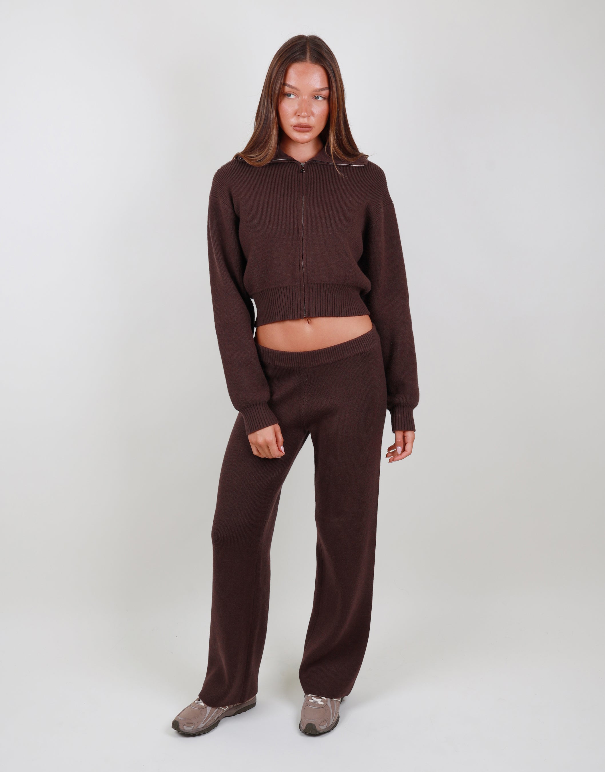 Estelle Flared Knit trouser in brown | SIMMI London