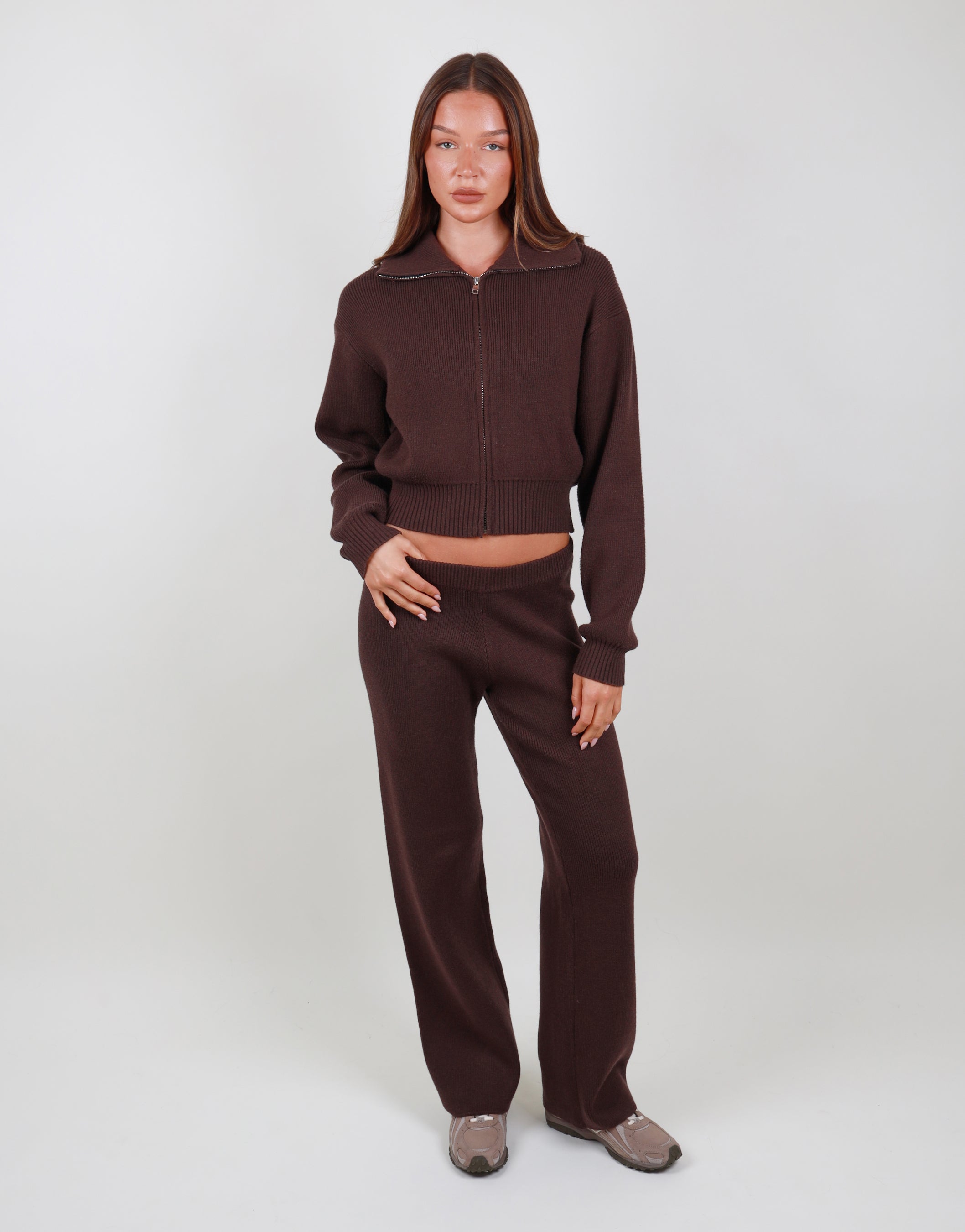 Estelle Flared Knit trouser in brown | SIMMI London