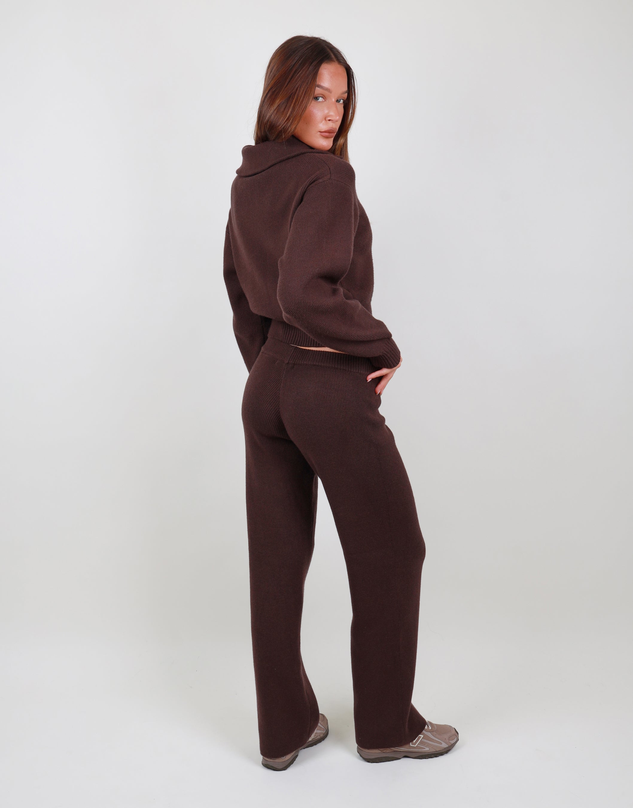 Estelle Flared Knit trouser in brown | SIMMI London