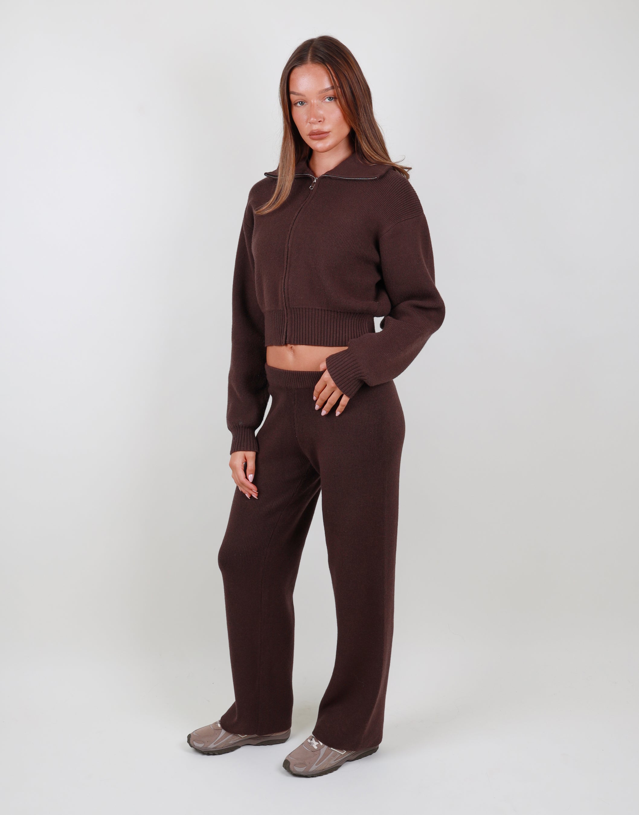 Estelle Flared Knit trouser in brown | SIMMI London