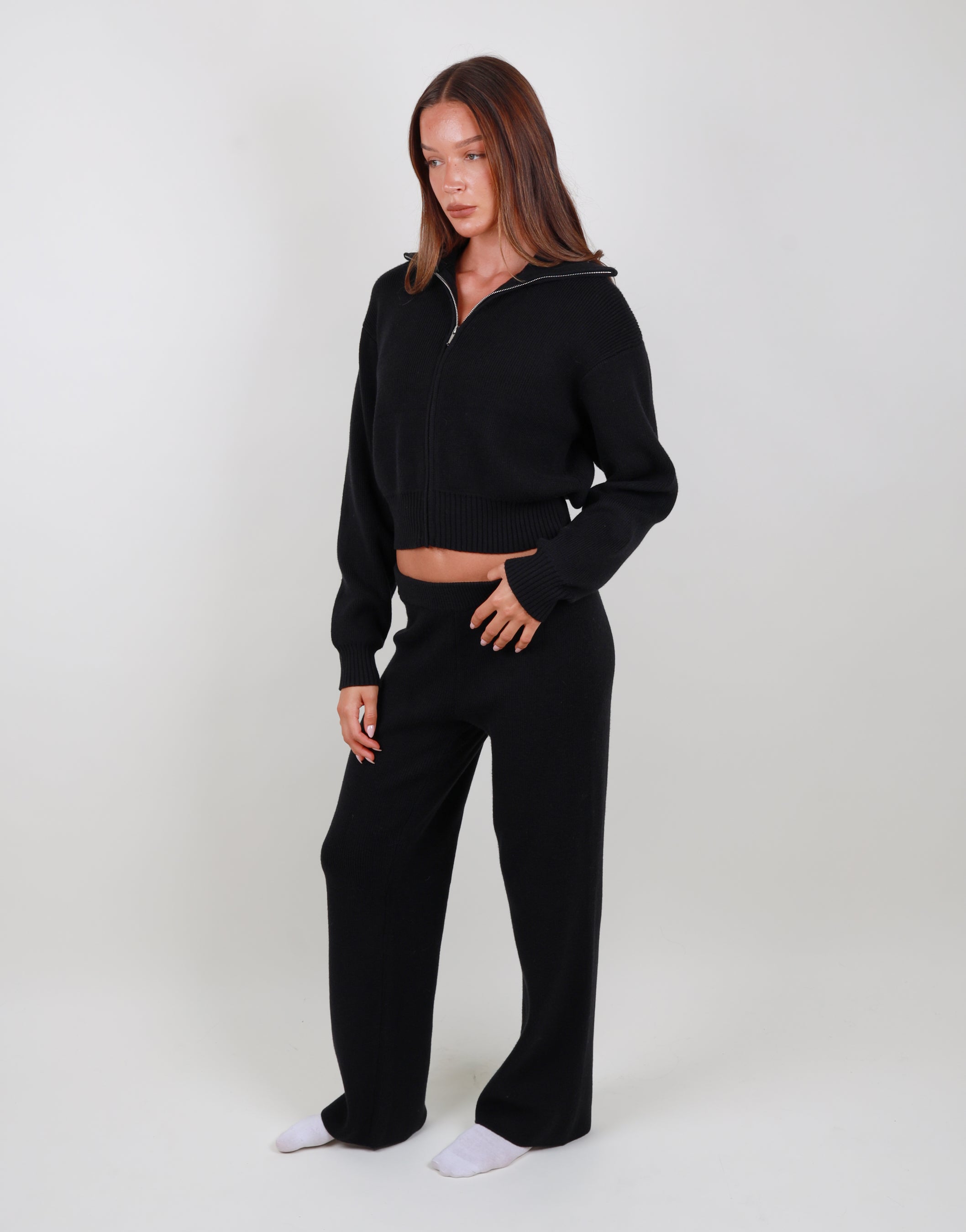 Estelle Flared Knit trouser in black | SIMMI London