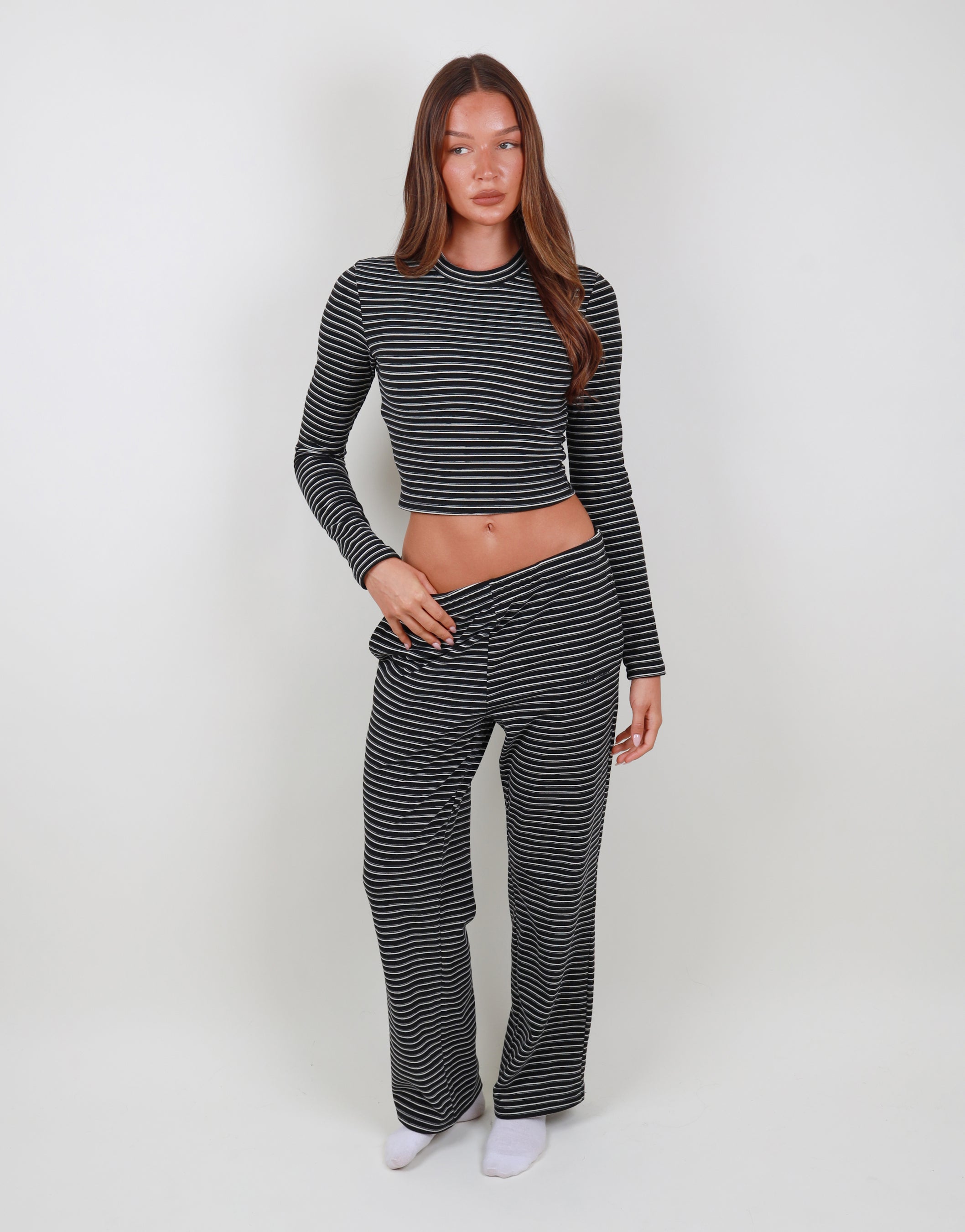 Camille Soft Stripe Trouser in Black | SIMMI London