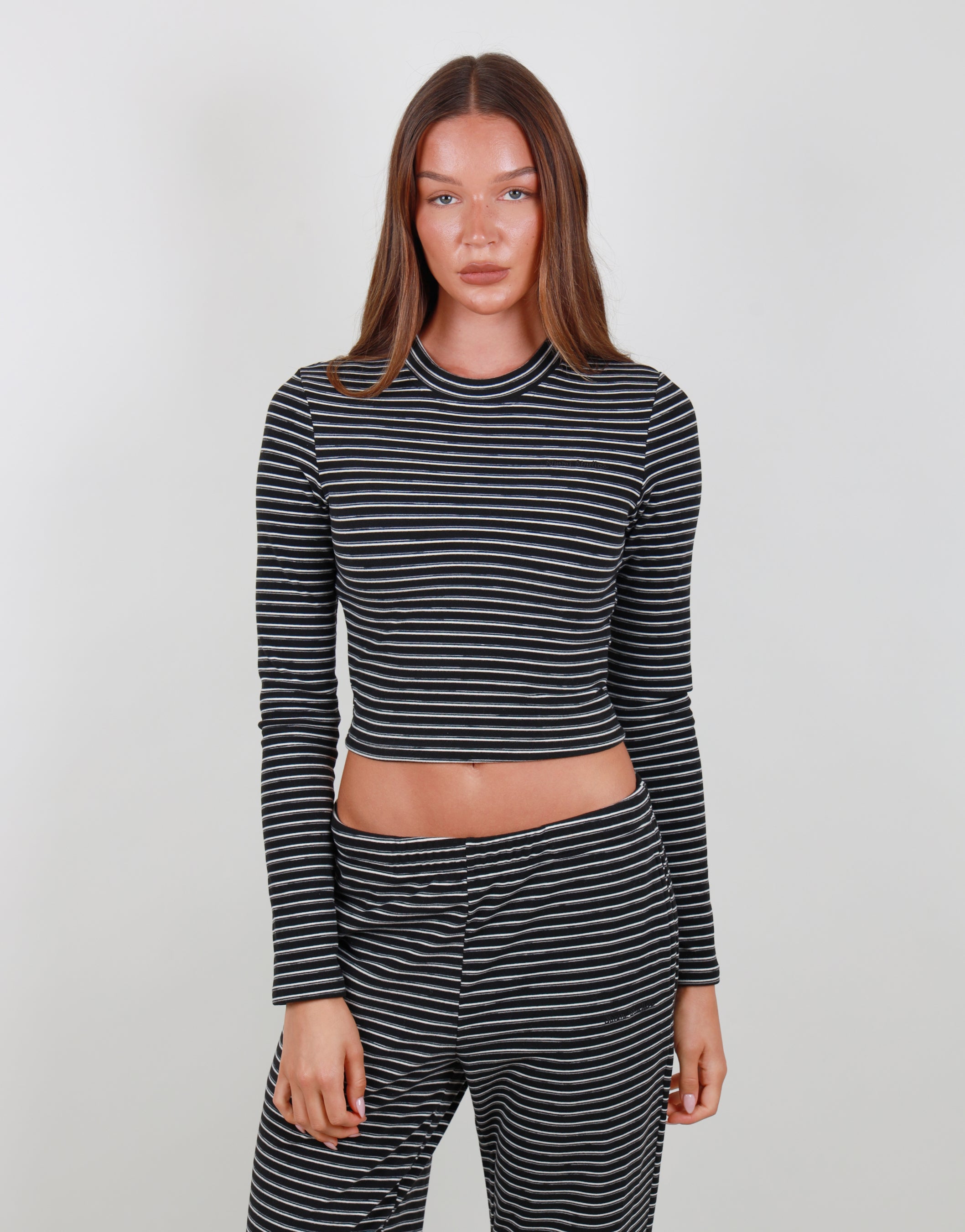 Camille Soft Stripe T-shirt in black | SIMMI London