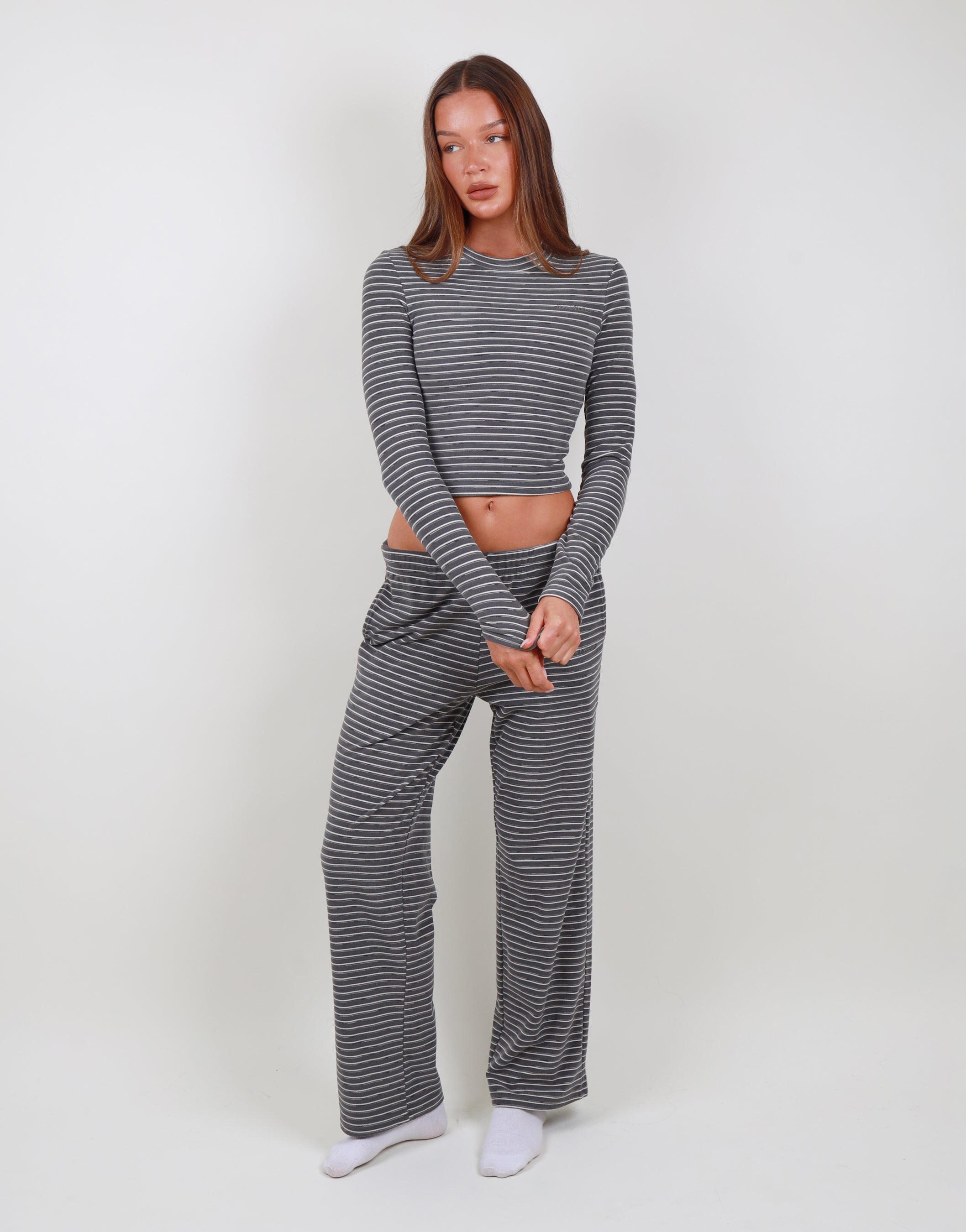 Camille Soft Stripe Trouser in Grey | SIMMI London