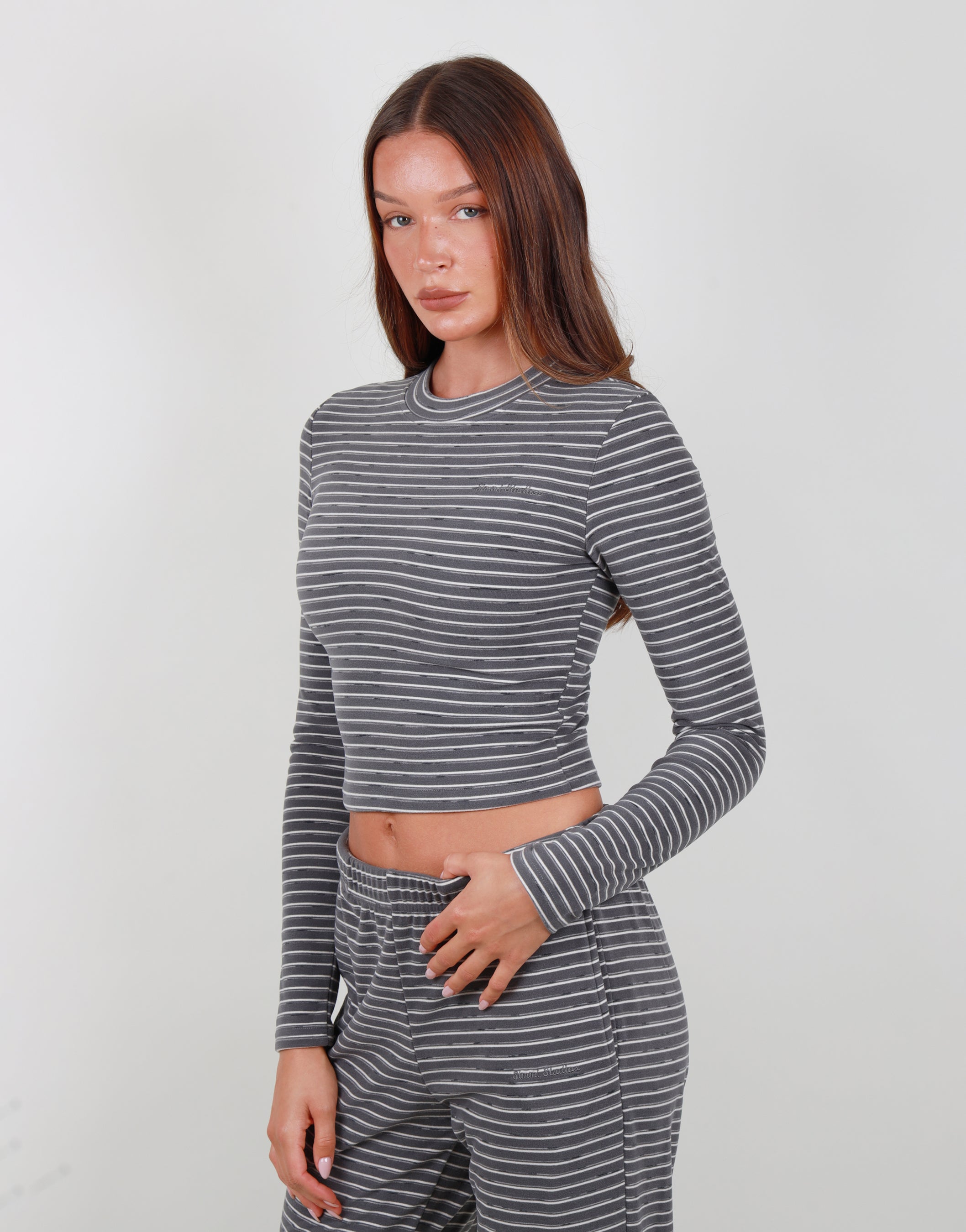 Camille Soft Stripe T-shirt in grey | SIMMI London