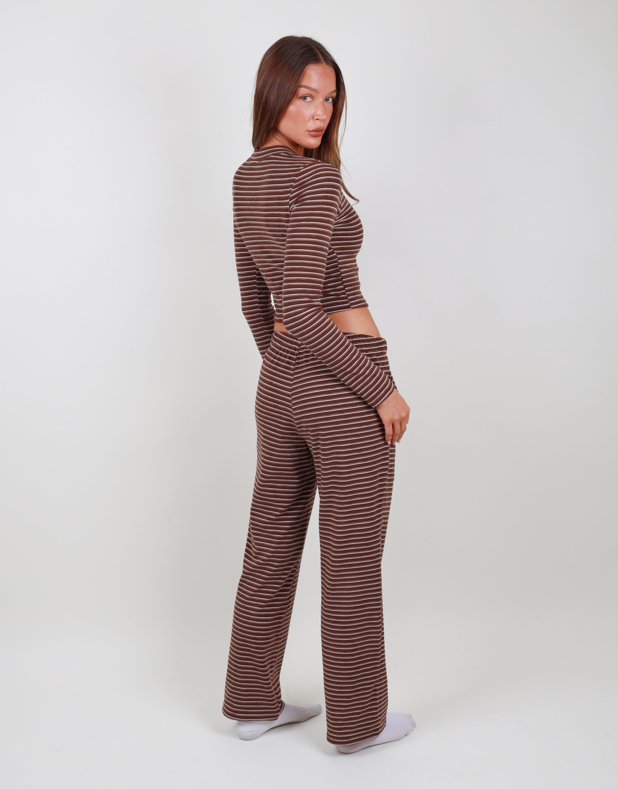 Camille Soft Stripe Trouser in Brown | SIMMI London