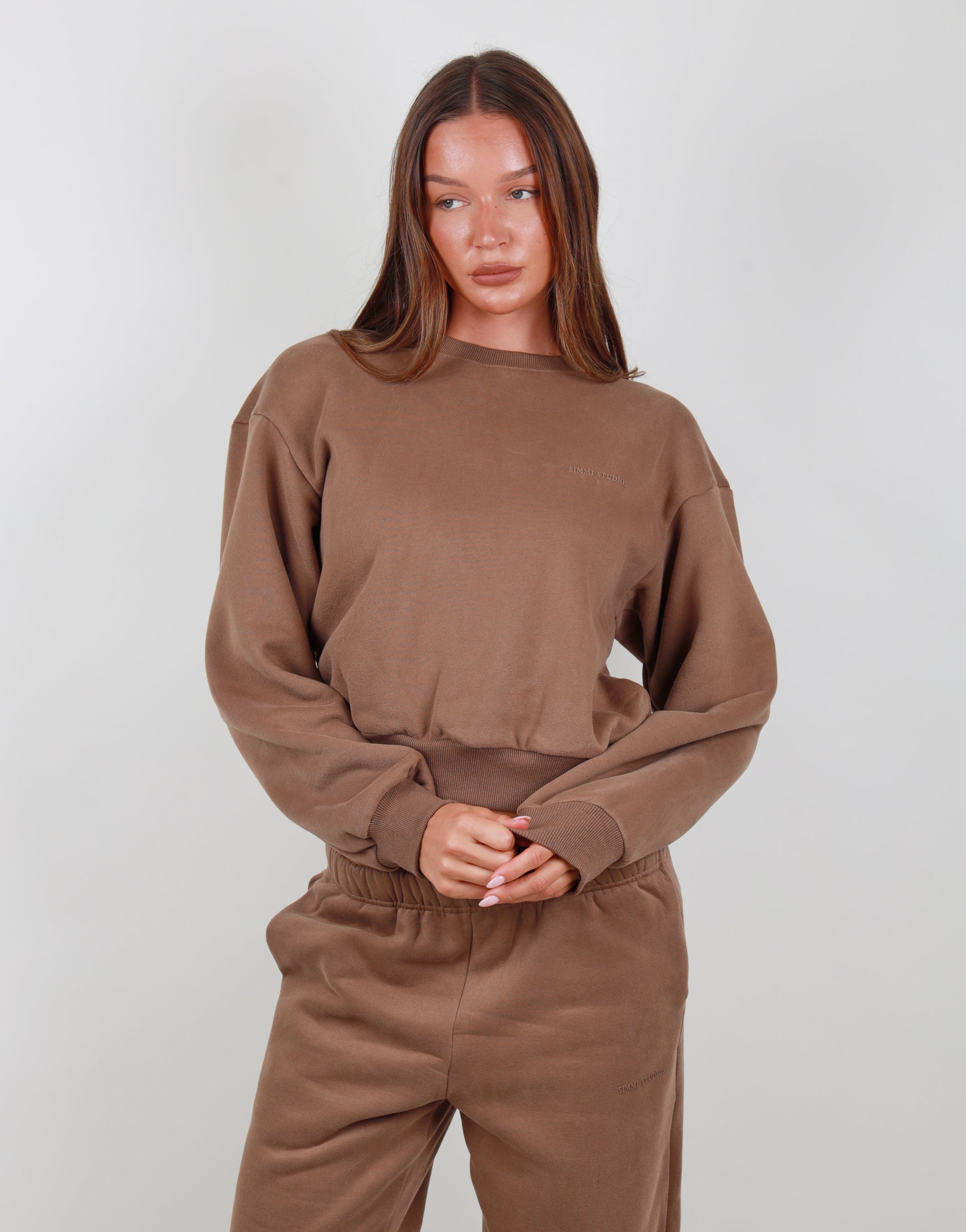 Kendall Cropped Sweatshirt in Mocha | SIMMI London