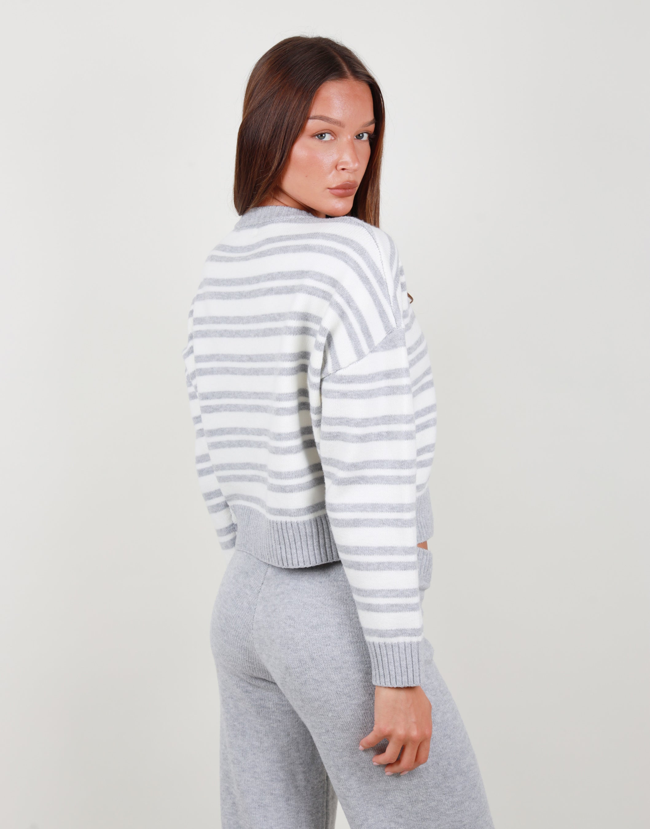 Bonnie Simmi Studios Oversized Cardigan In Grey Marl Stripe