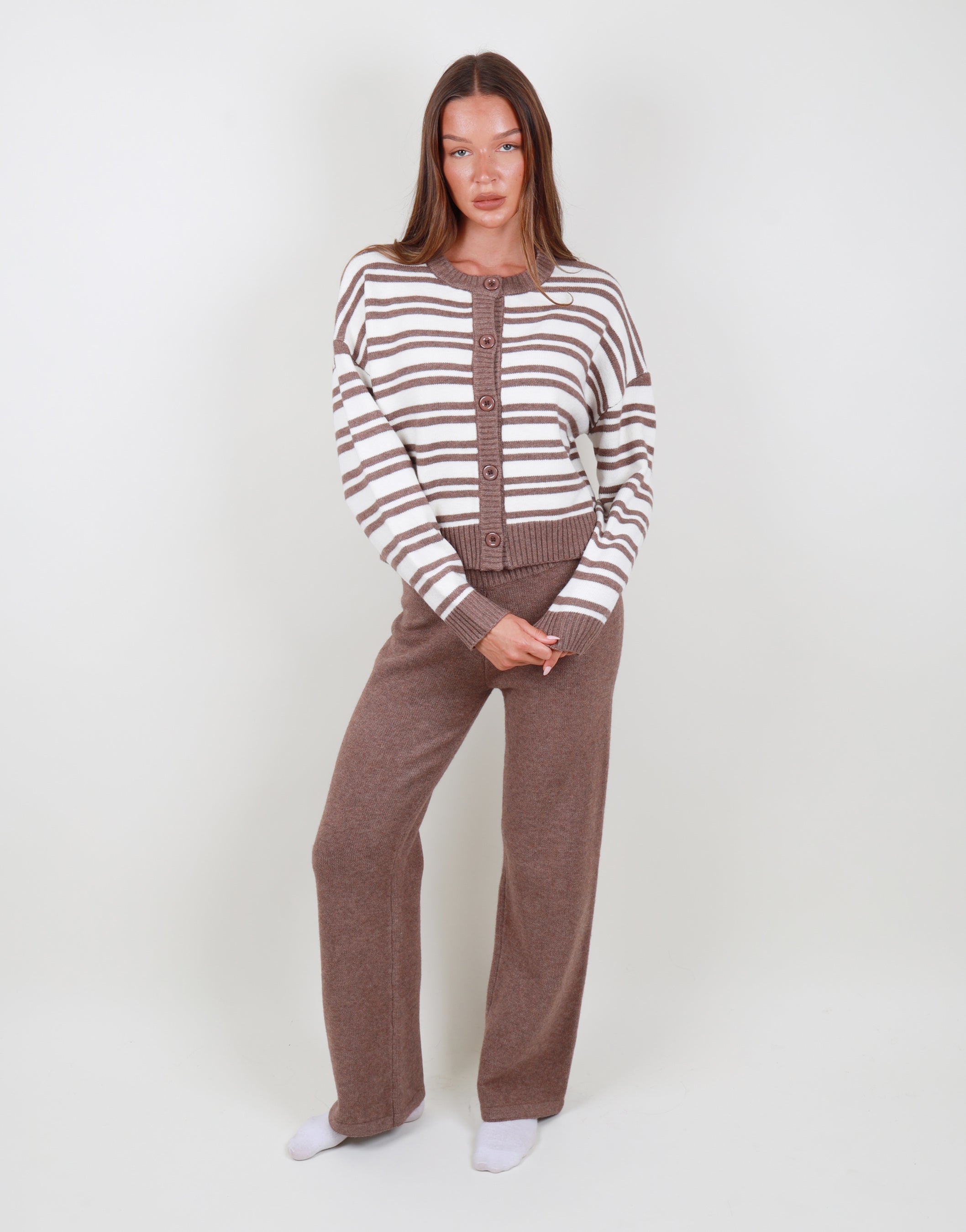 Bonnie Simmi Studios Oversized Cardigan in brown stripe