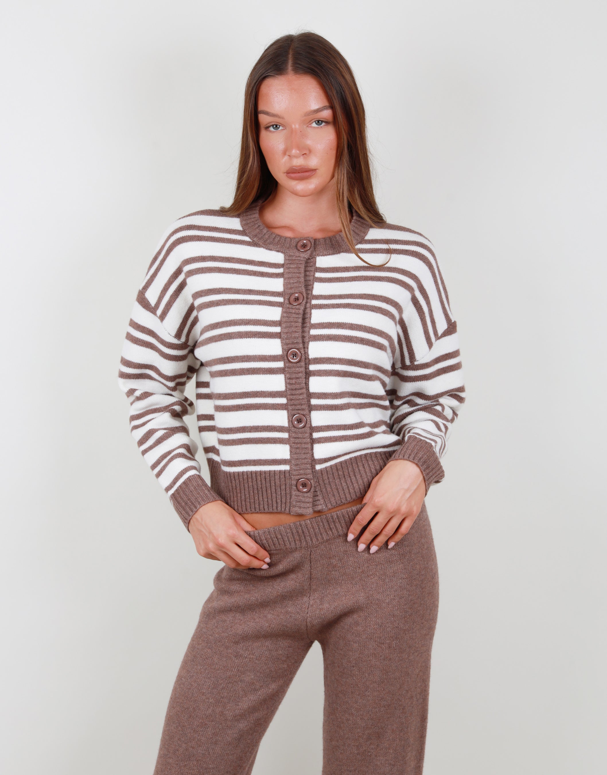 Bonnie Simmi Studios Oversized Cardigan in brown stripe