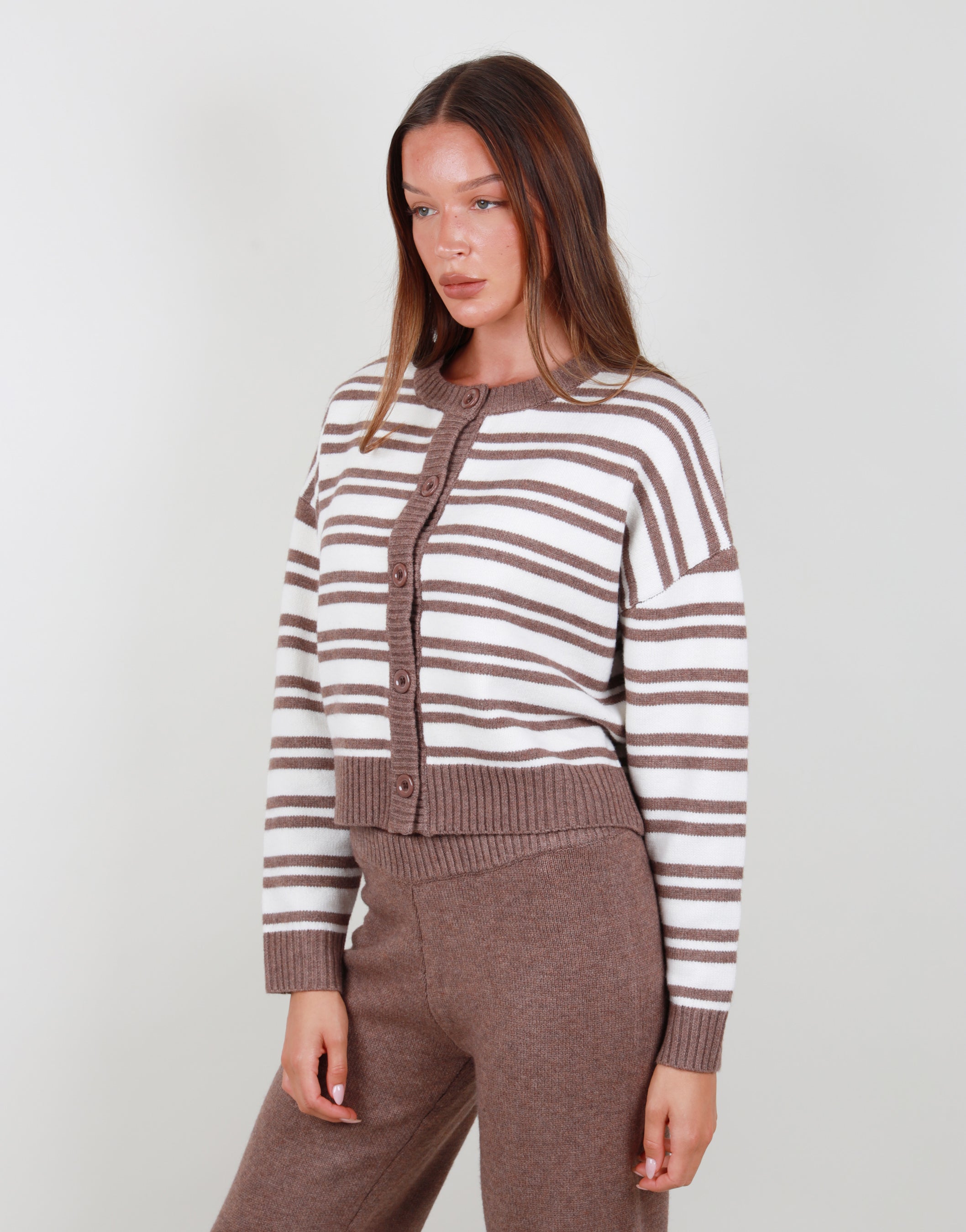 Bonnie Simmi Studios Oversized Cardigan in brown stripe