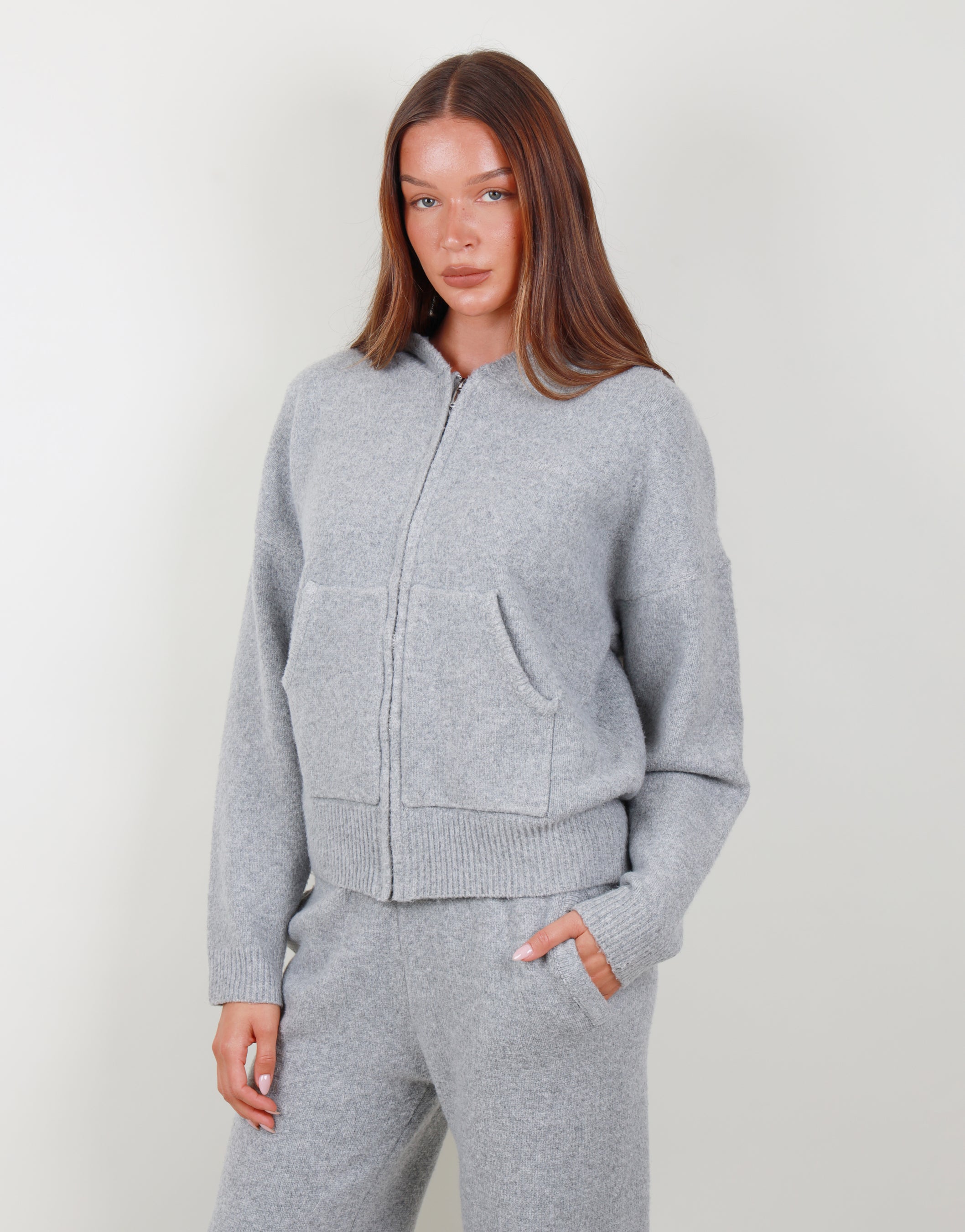 Elara Oversized Zip Hoodie in Grey marl | SIIMMI London