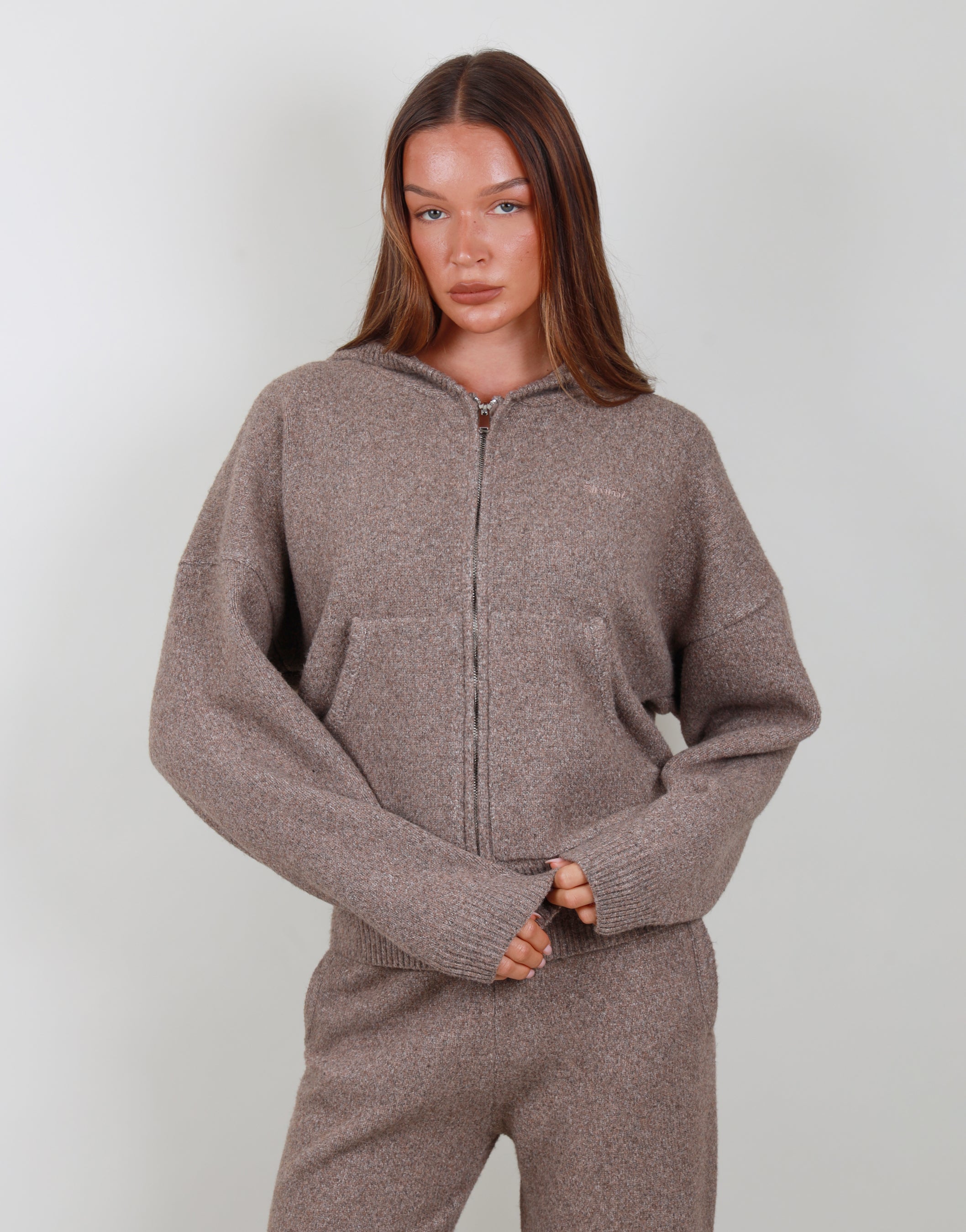 Elara Oversized Zip Hoodie in Mocha | SIMMI London