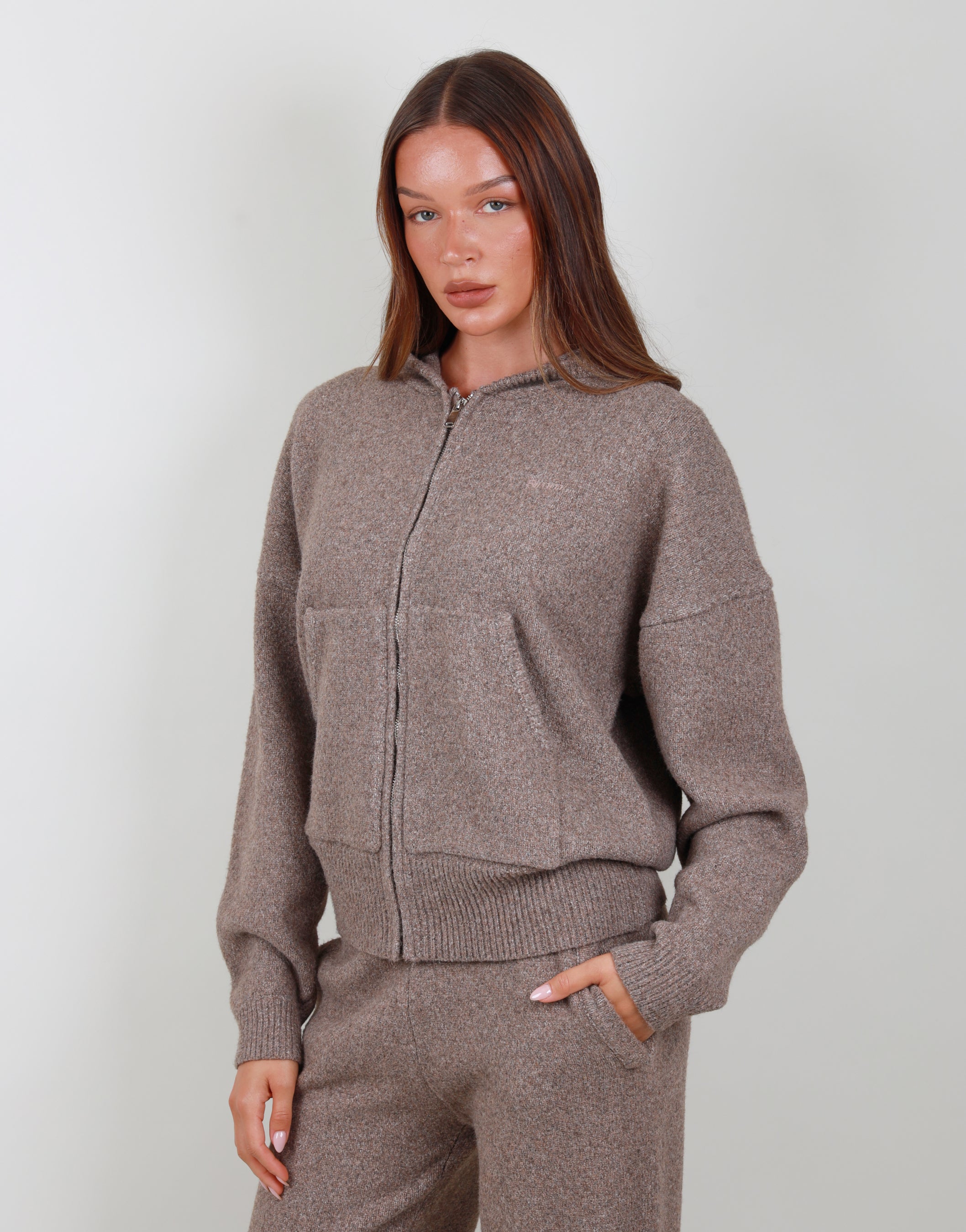 Elara Oversized Zip Hoodie in Mocha | SIMMI London
