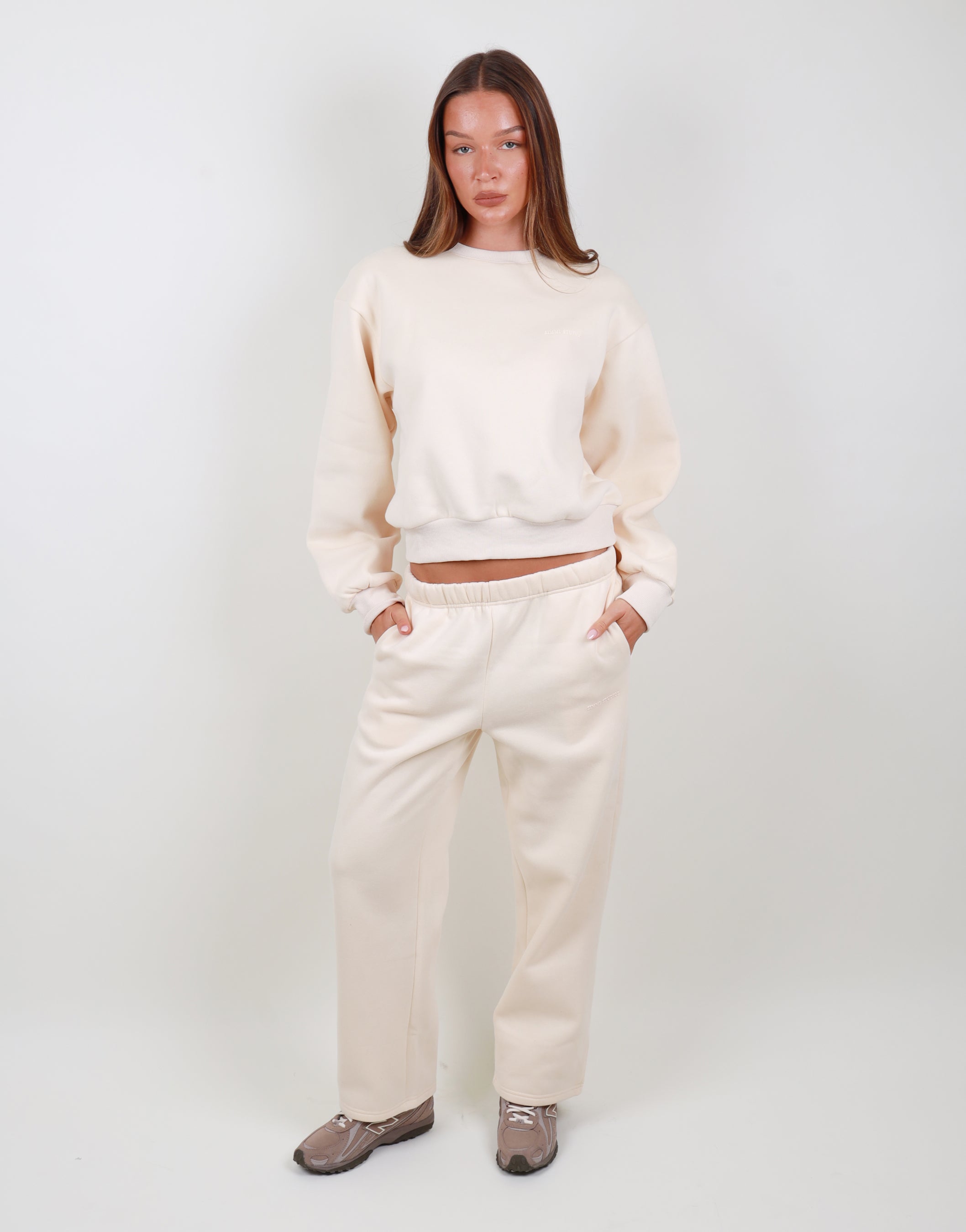 Demi Straight Leg Joggers In Cream | SIMMI London