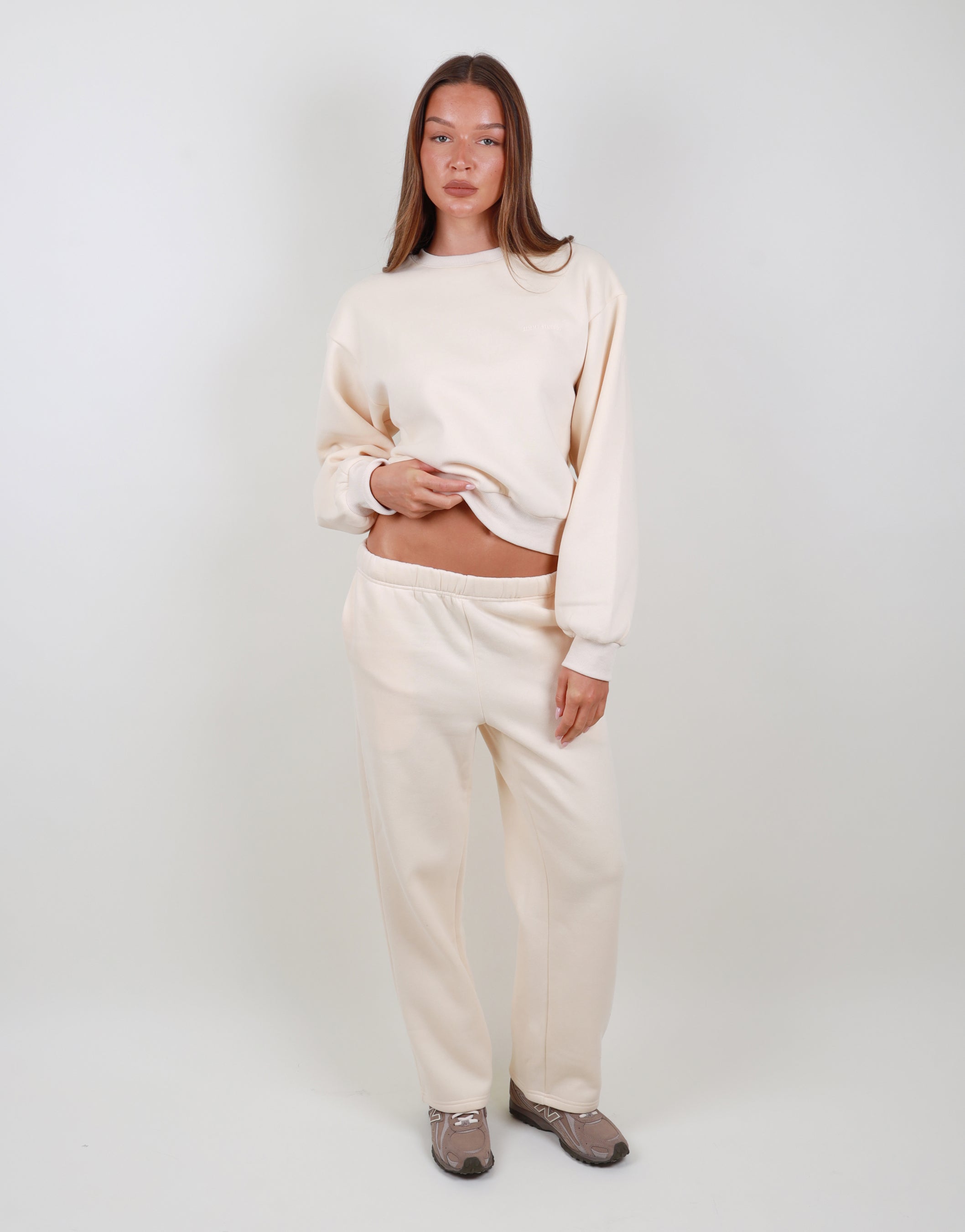 Demi Straight Leg Joggers In Cream | SIMMI London