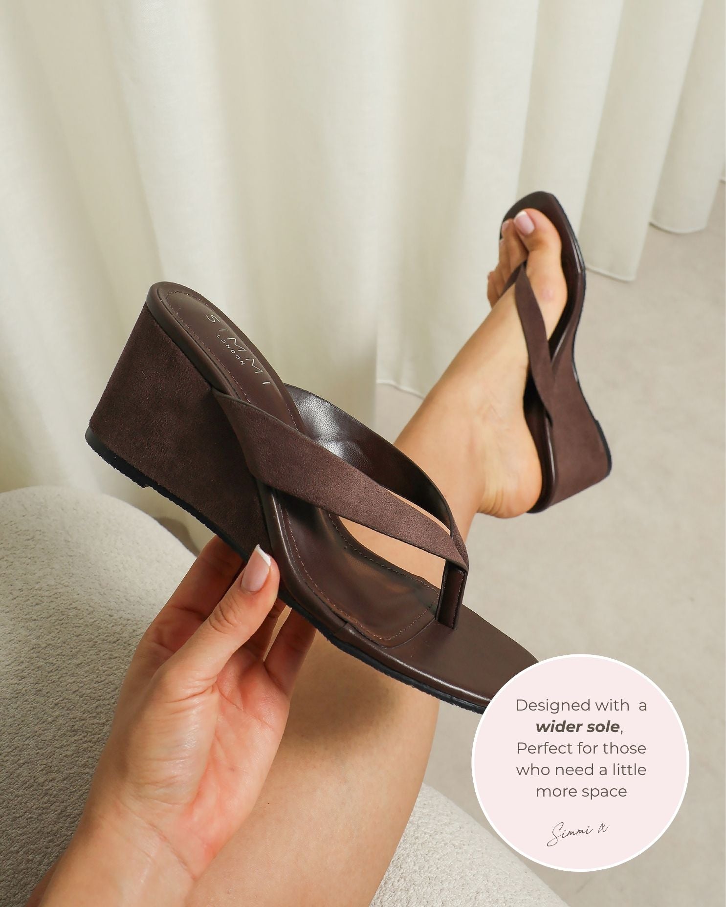 Jules Brown Suede Toe Post Wedge Sandals Wide Fit