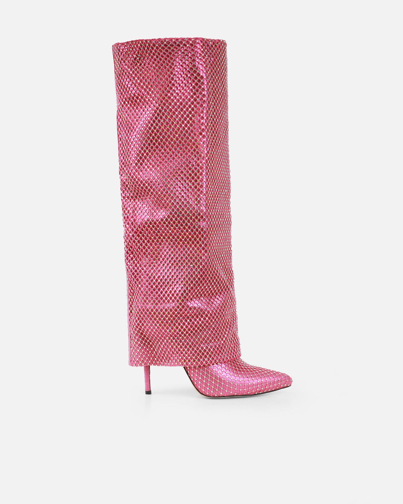 Carlisha pink diamante fold over stiletto boots | SIMMI London