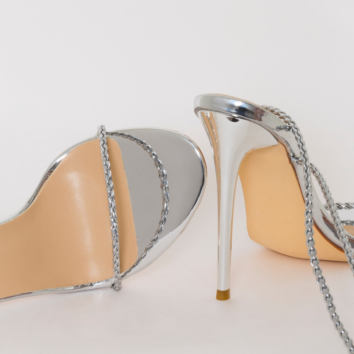 SIMMI SHOES / WELMA SILVER LACE UP STILETTO HEELS