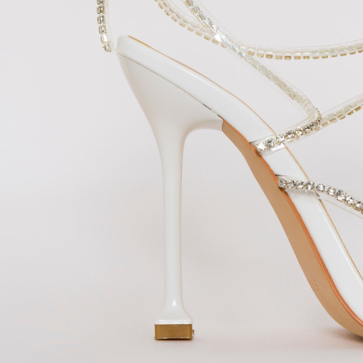 Chantel White Patent Clear Diamante Strappy Heels