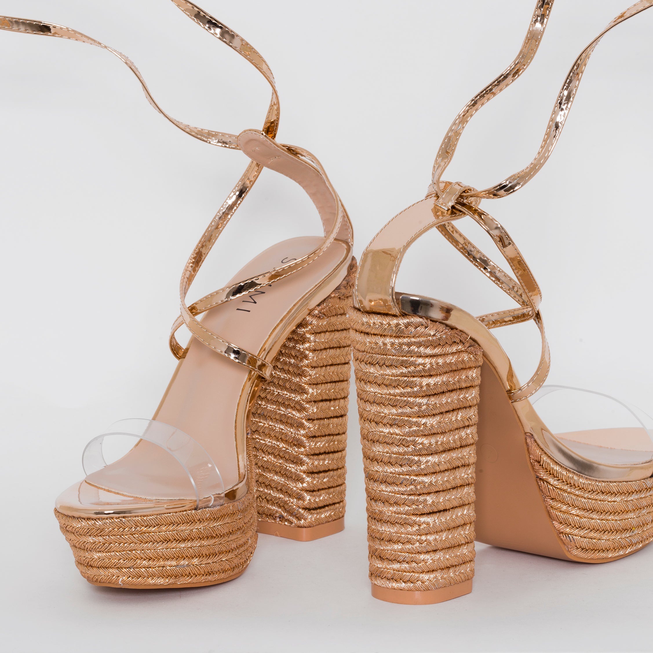 SIMMI SHOES / AKIRA ROSE GOLD PATENT LACE UP PLATFORM HEELS