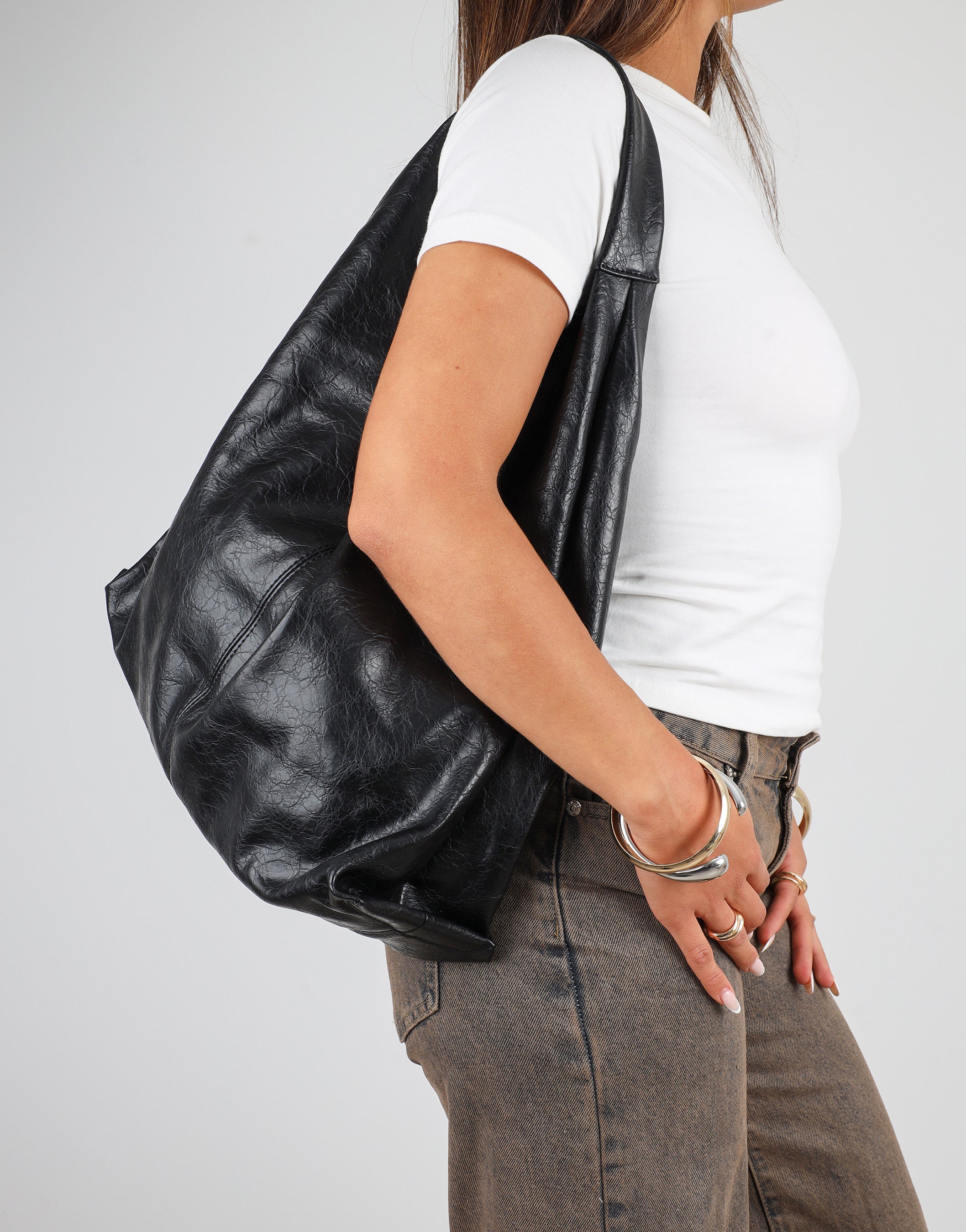 Abina Black Soft Hobo Shoulder Bag | SIMMI London