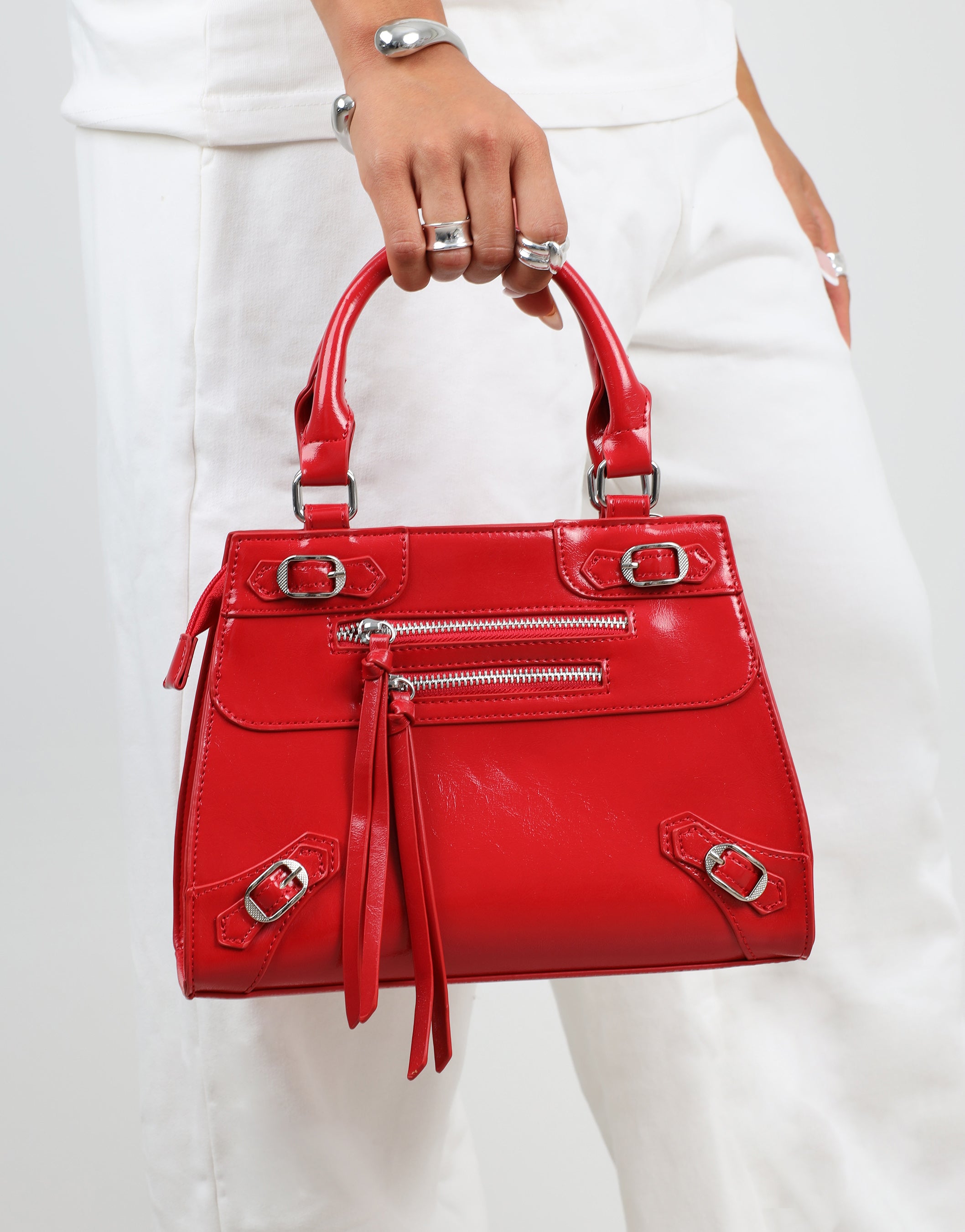 Adina Red Stud Detail Handbag | SIMMI London
