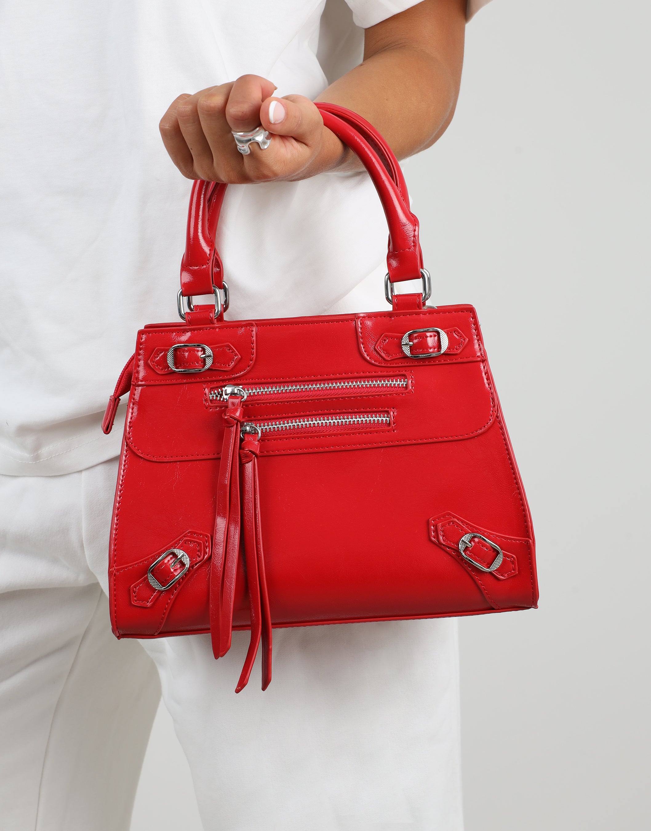Adina Red Stud Detail Handbag | SIMMI London