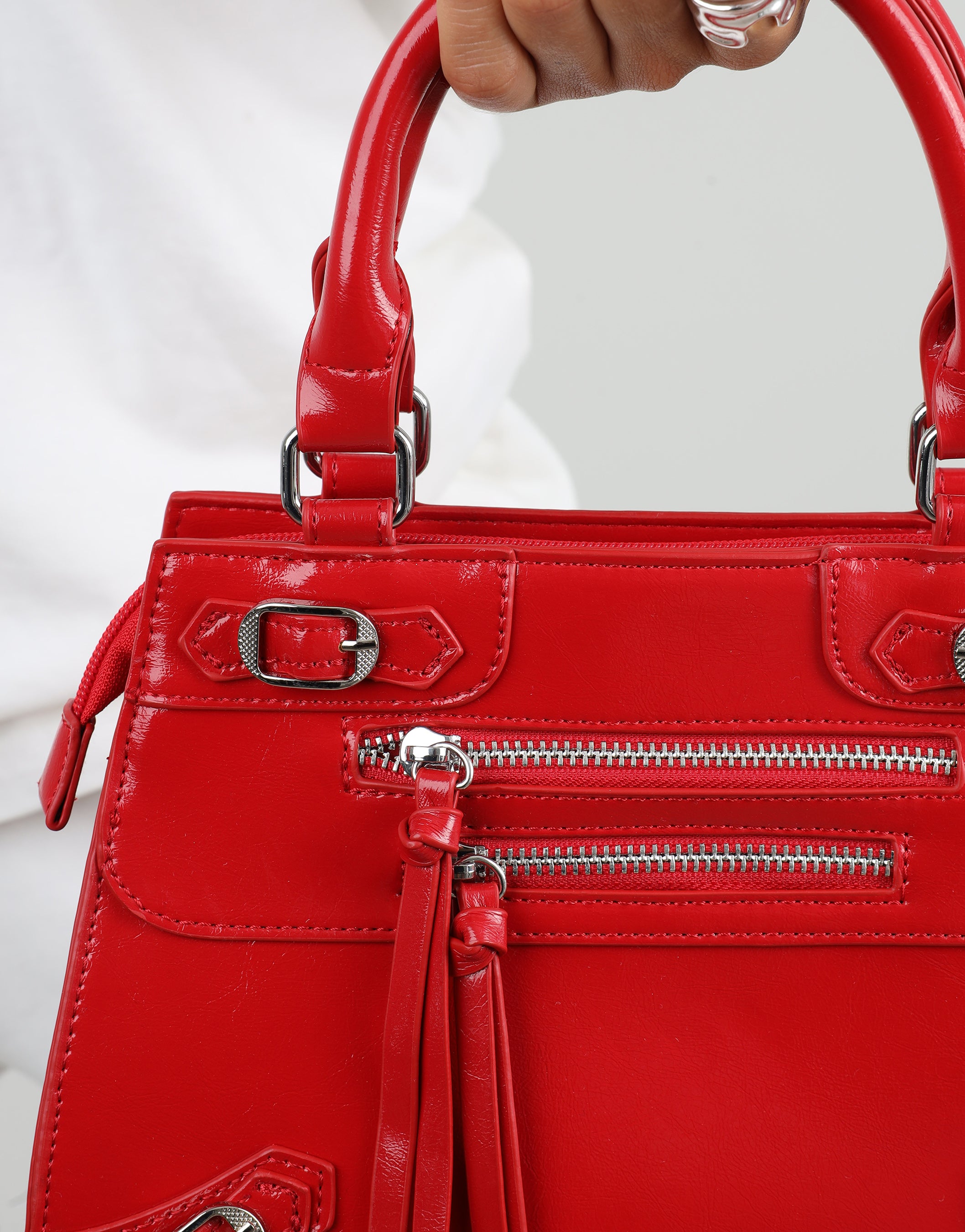 Adina Red Stud Detail Handbag | SIMMI London